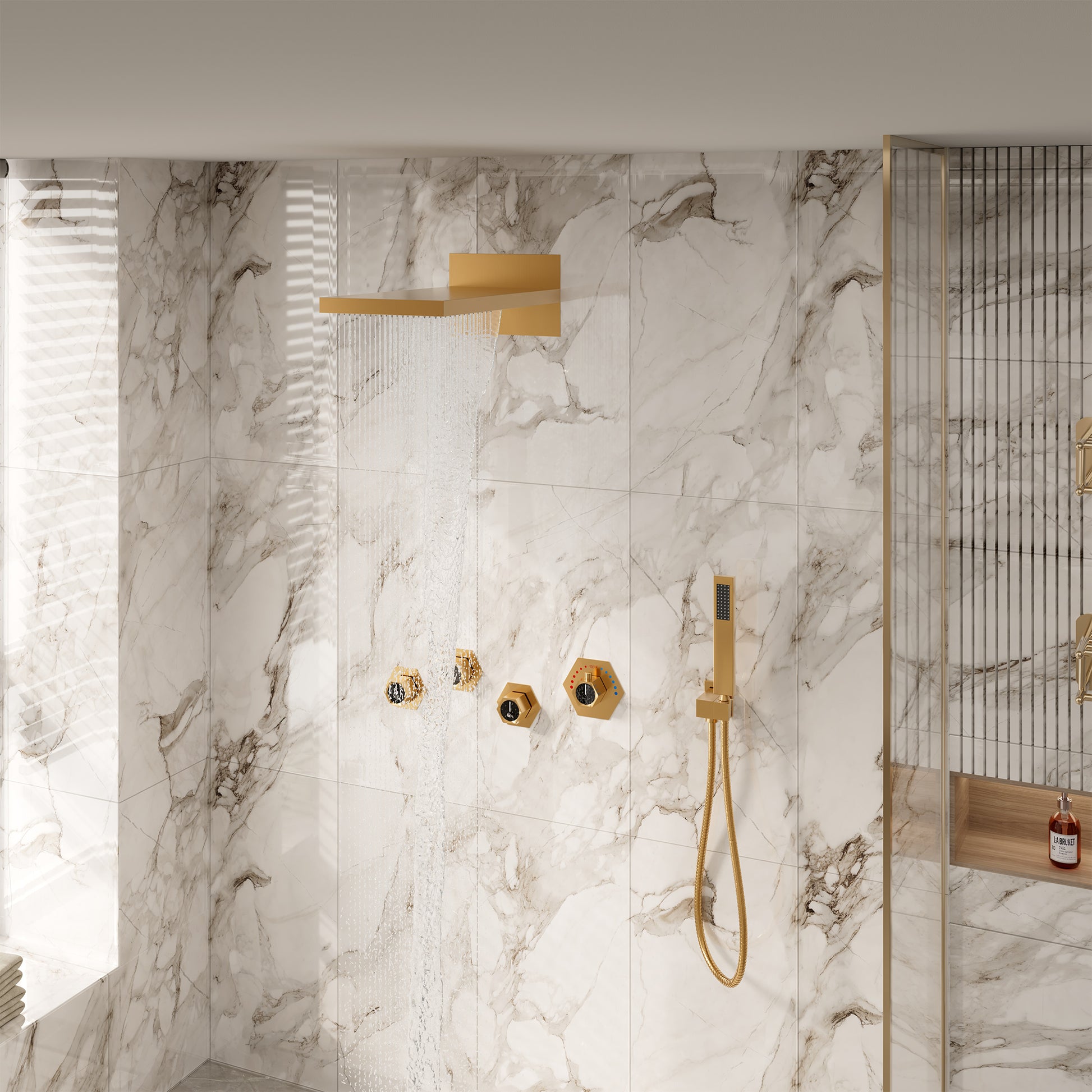 22" Wall-Mount Thermostatic Shower System with 64-Color LED & Built-In Music