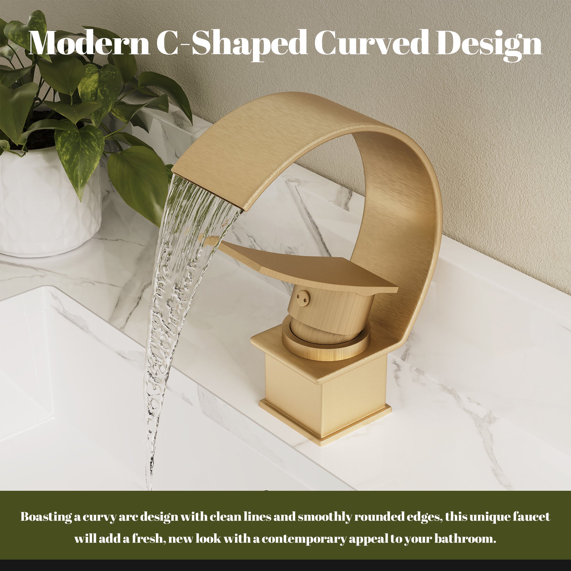 High Arc Single-Handle Waterfall Bathroom Faucet with Spotless Finish