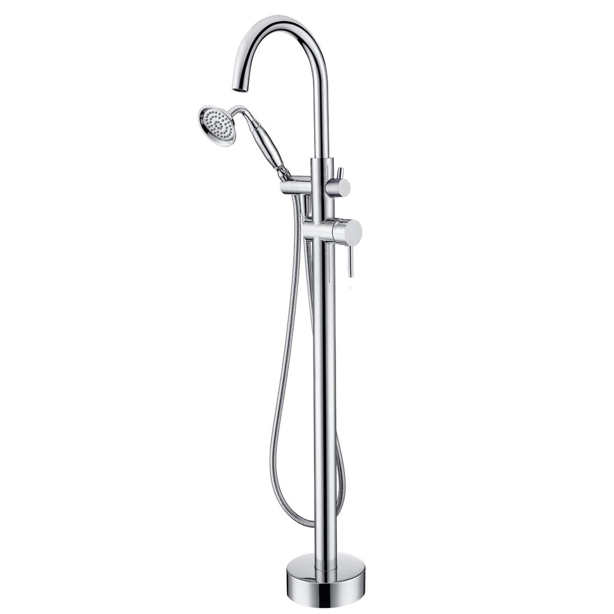 6 GPM Freestanding Bathtub Faucet with Hand Held Shower and Double Handle 
