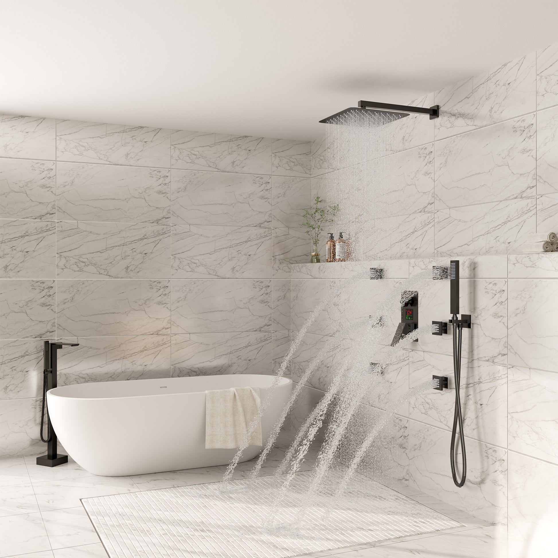 12" Wall Mount Rain Shower System with Water-Powered Digital Display