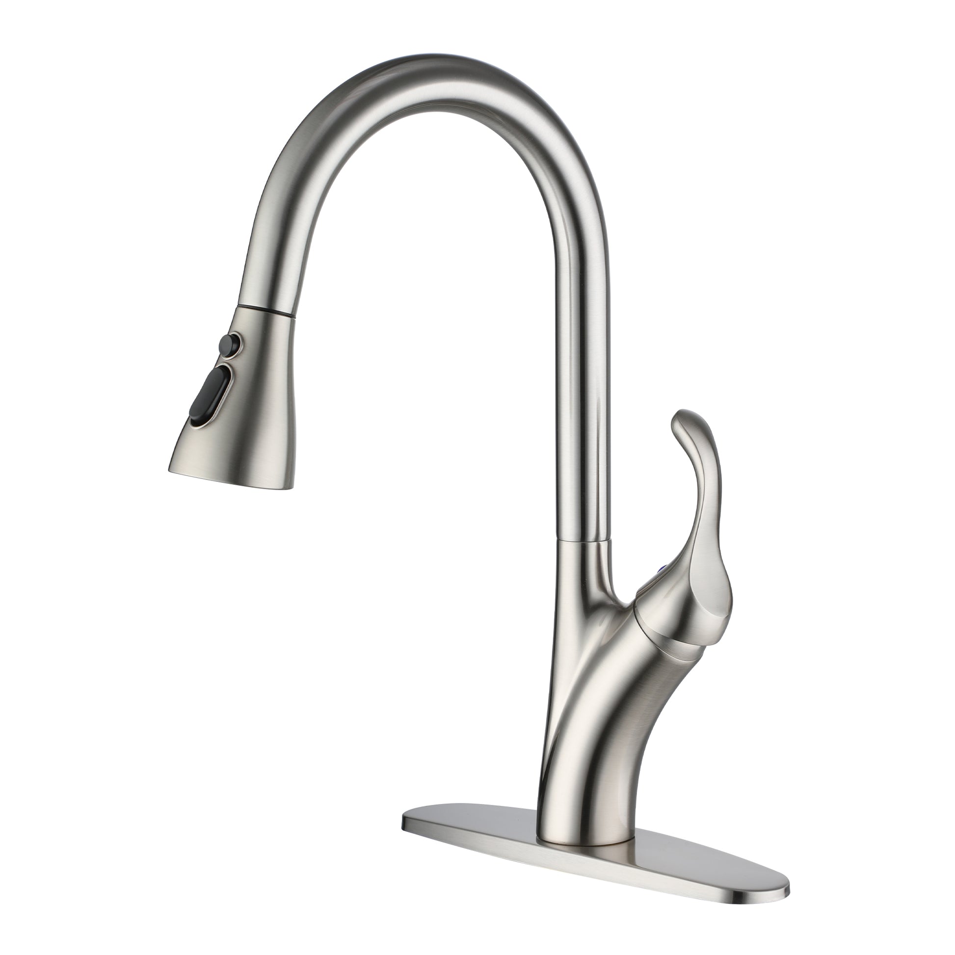 Stainless Steel Single Handle Pull Down Sprayer Kitchen Faucet with 3-Spray Patterns and Deck Plate