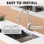 Stainless Steel Single Handle Pull Down Sprayer Kitchen Faucet with 3-Spray Patterns and Deck Plate