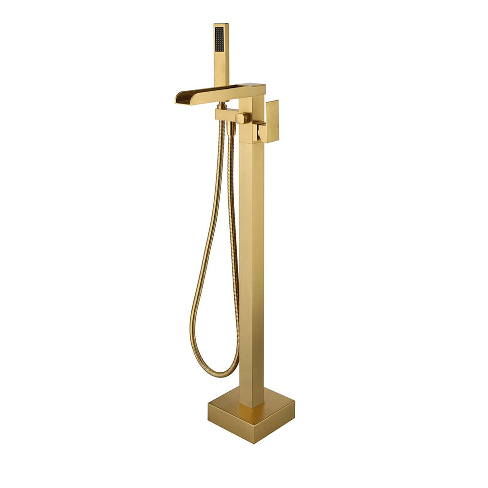 Single-Handle Freestanding Waterfall Bathtub Faucet with Handheld Shower
