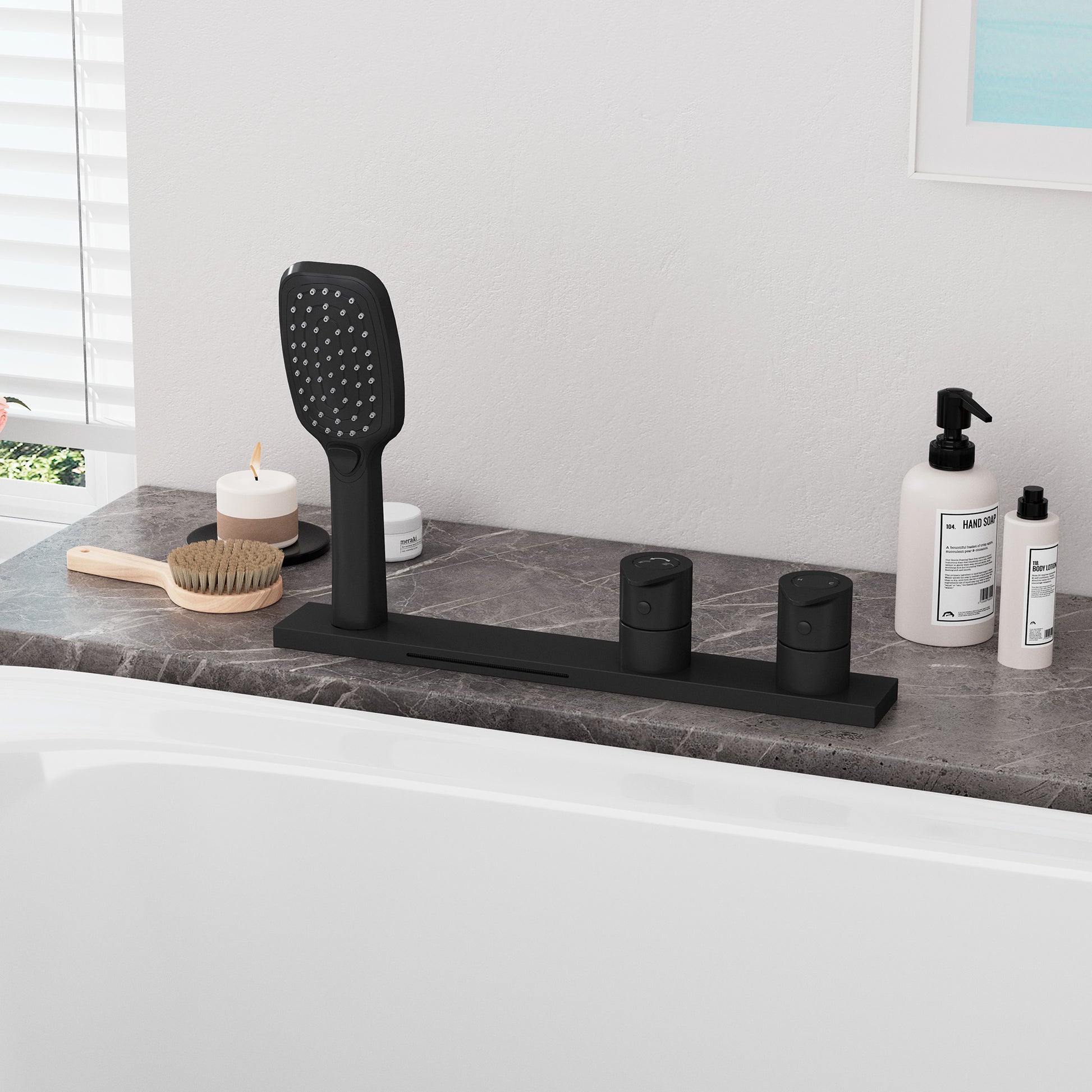 2-Handle Deck-Mounted Bathtub Faucet with 2 Spray Modes Hand Shower