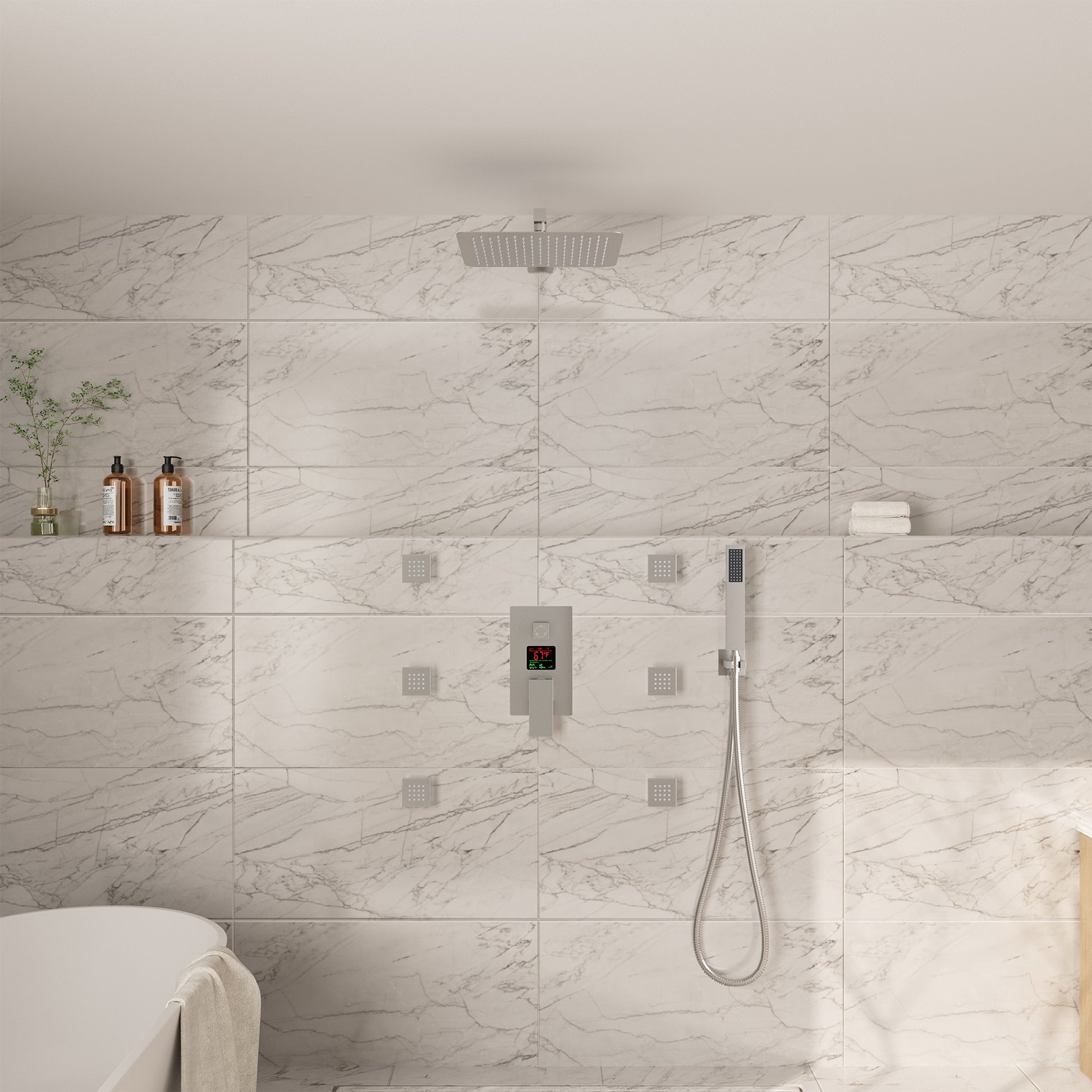 12" Wall Mount Rain Shower System with Water-Powered Digital Display