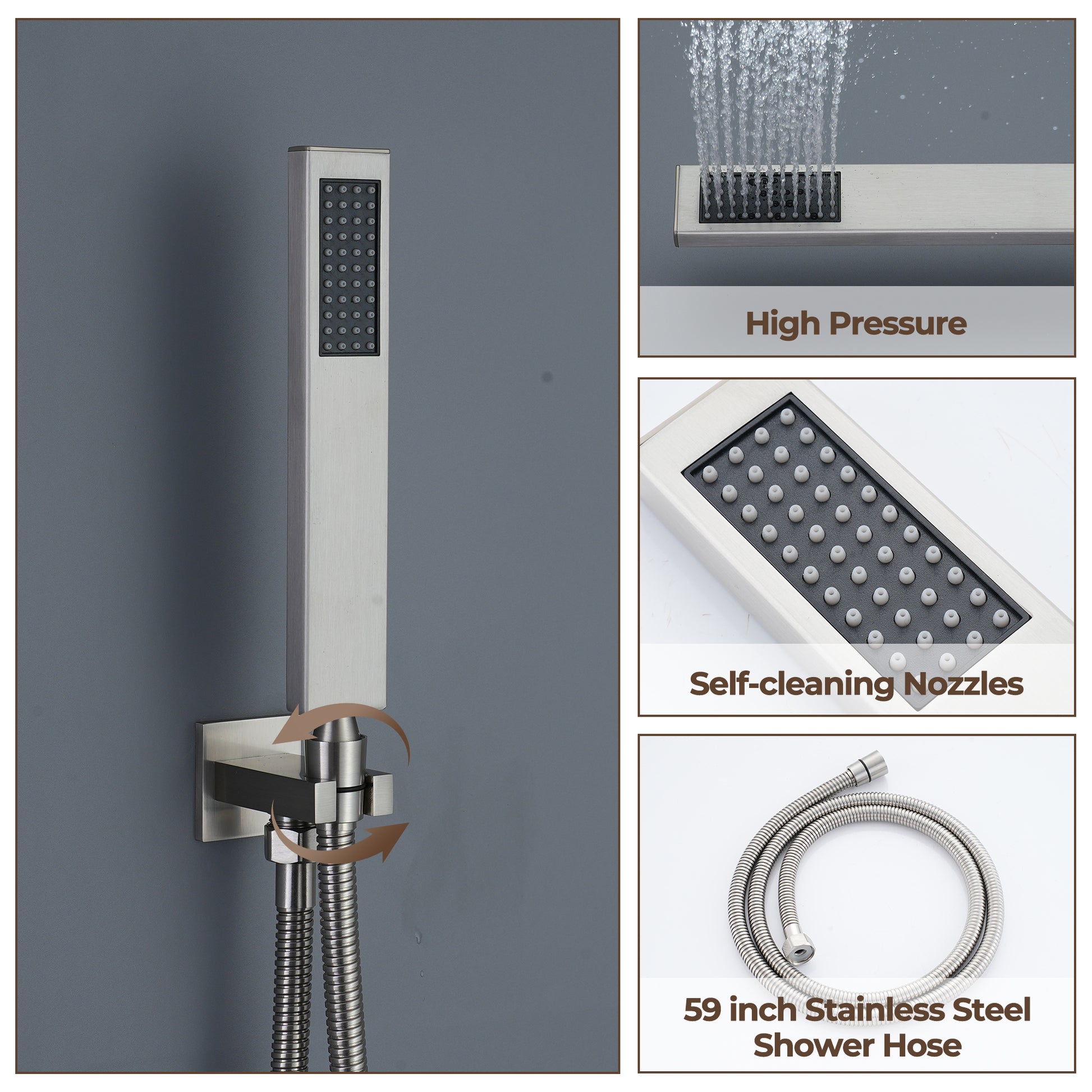 3-Function Ceiling-Mounted Thermostatic Shower System with 6 Body Jets