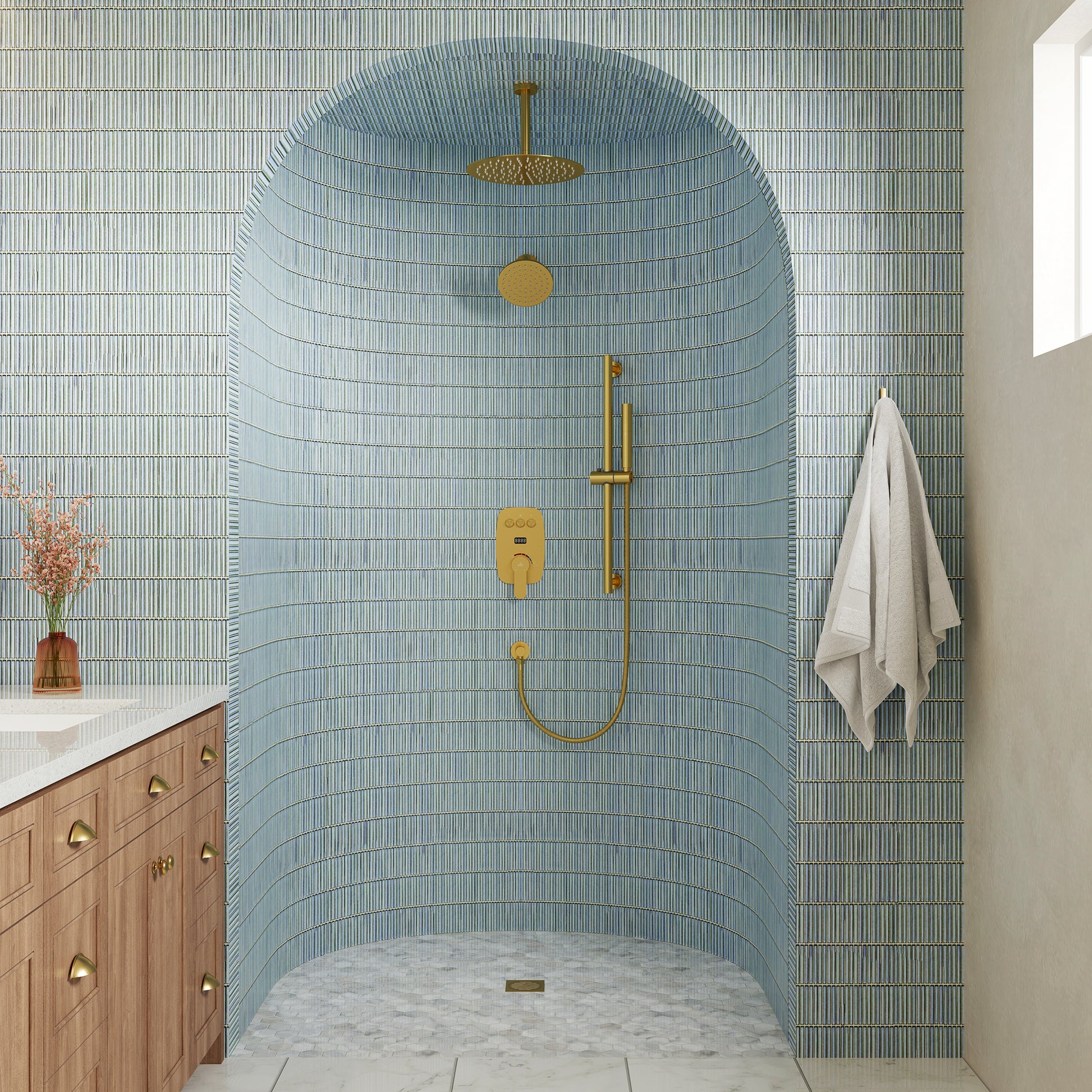 12" Ceiling-Mounted Dual Shower System with Slide Bar & Digital Display