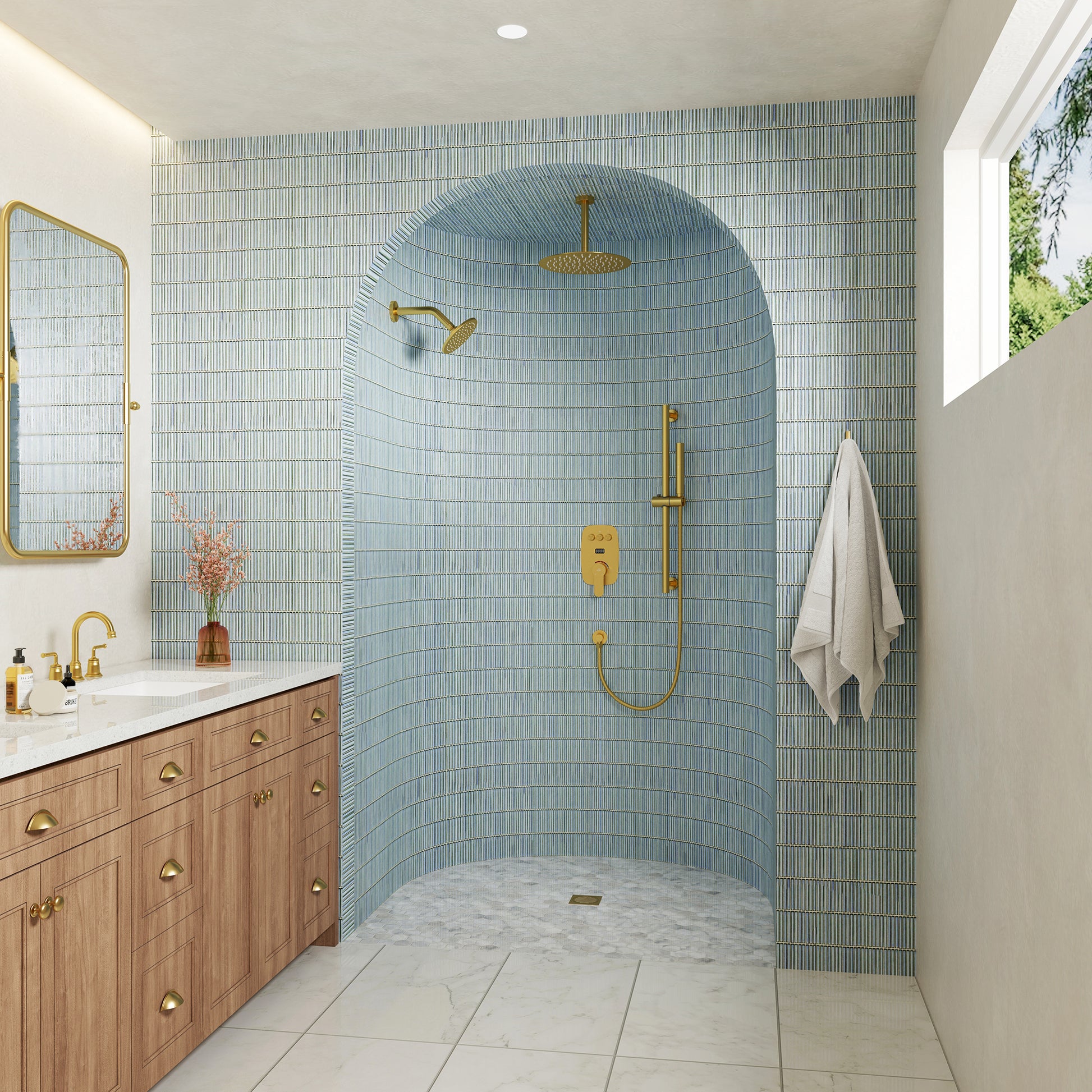 12" Ceiling-Mounted Dual Shower System with Slide Bar & Digital Display