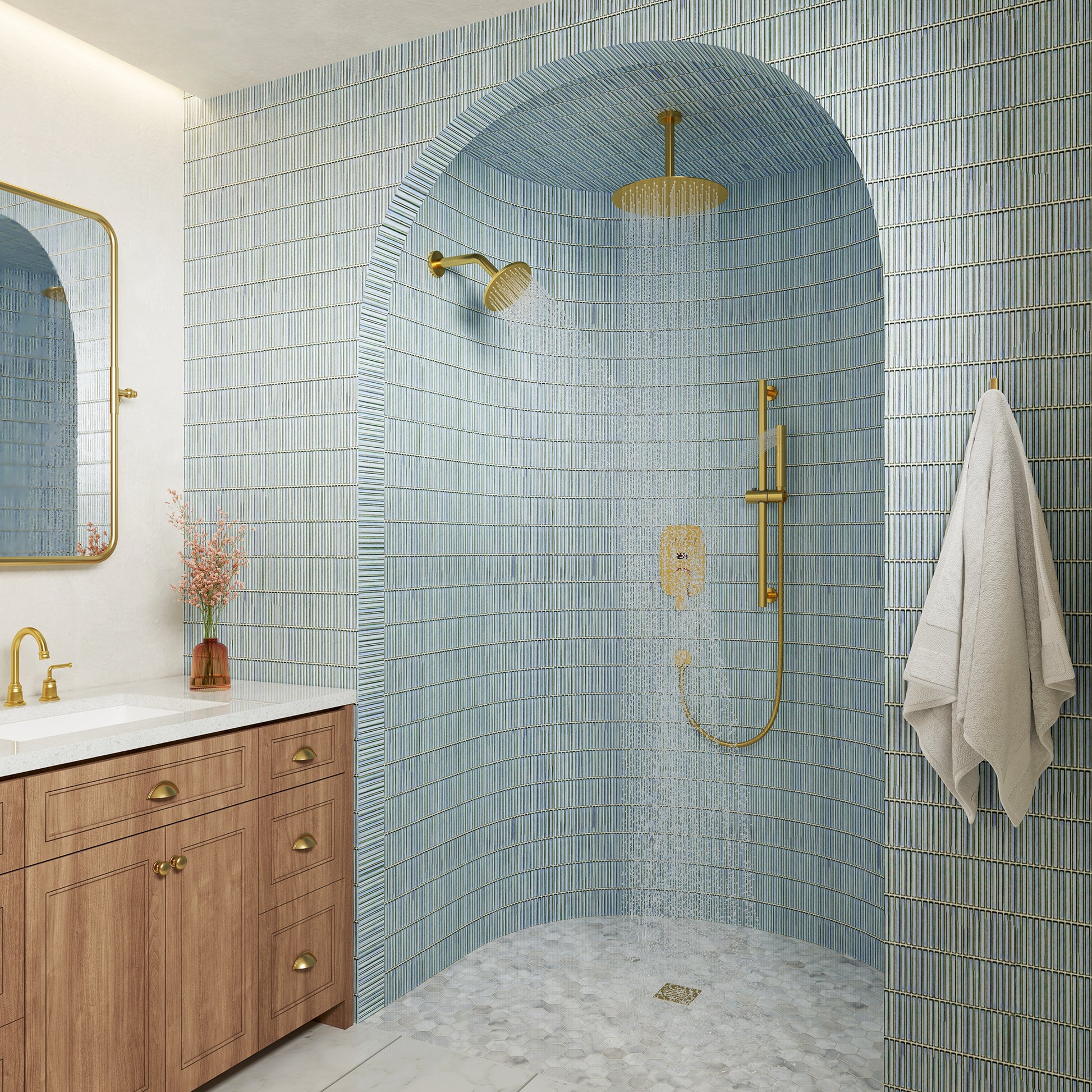 12" Ceiling-Mounted Dual Shower System with Slide Bar & Digital Display