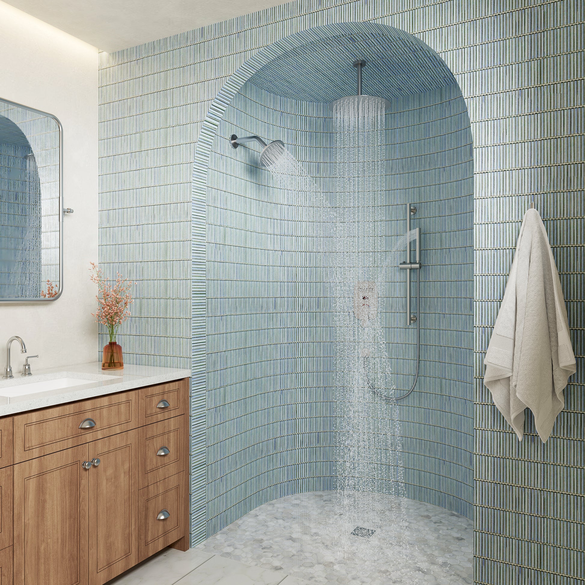 12" Ceiling-Mounted Dual Shower System with Slide Bar & Digital Display