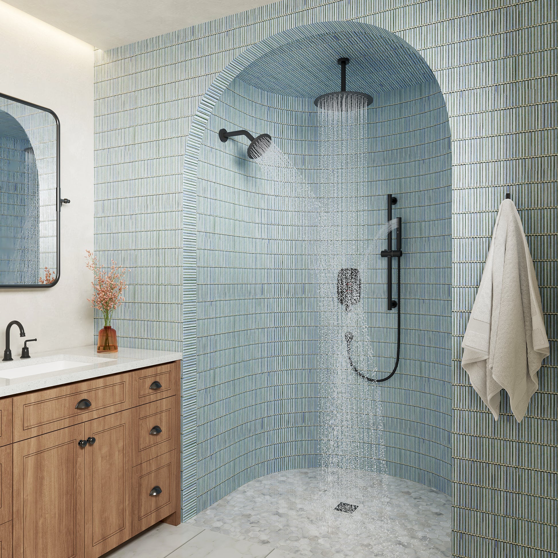 12" Ceiling-Mounted Dual Shower System with Slide Bar & Digital Display