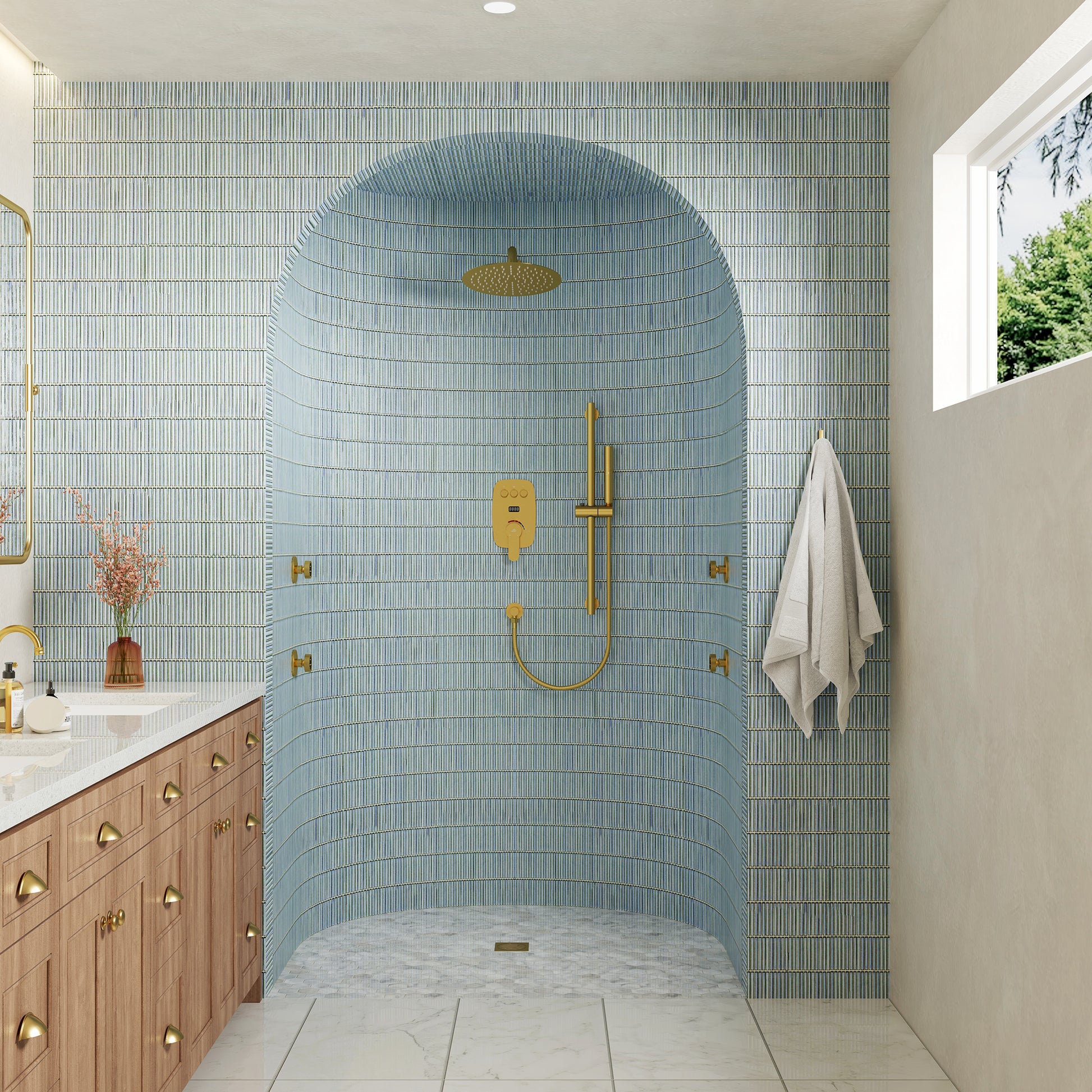 12" Wall-Mounted Body Jet Shower System with Slide Bar & Digital Display