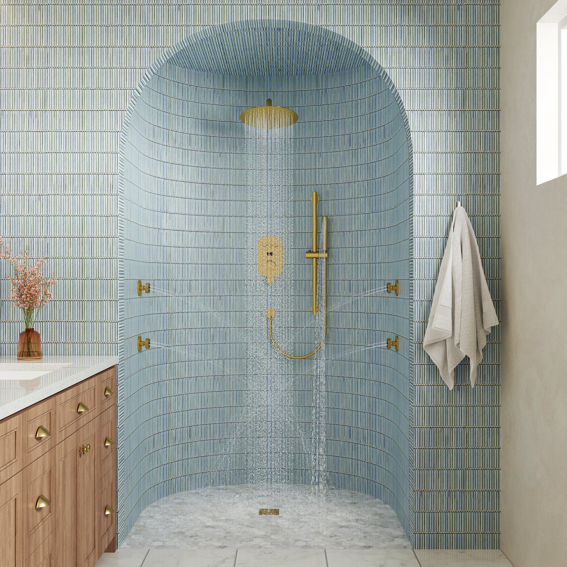 12" Wall-Mounted Body Jet Shower System with Slide Bar & Digital Display