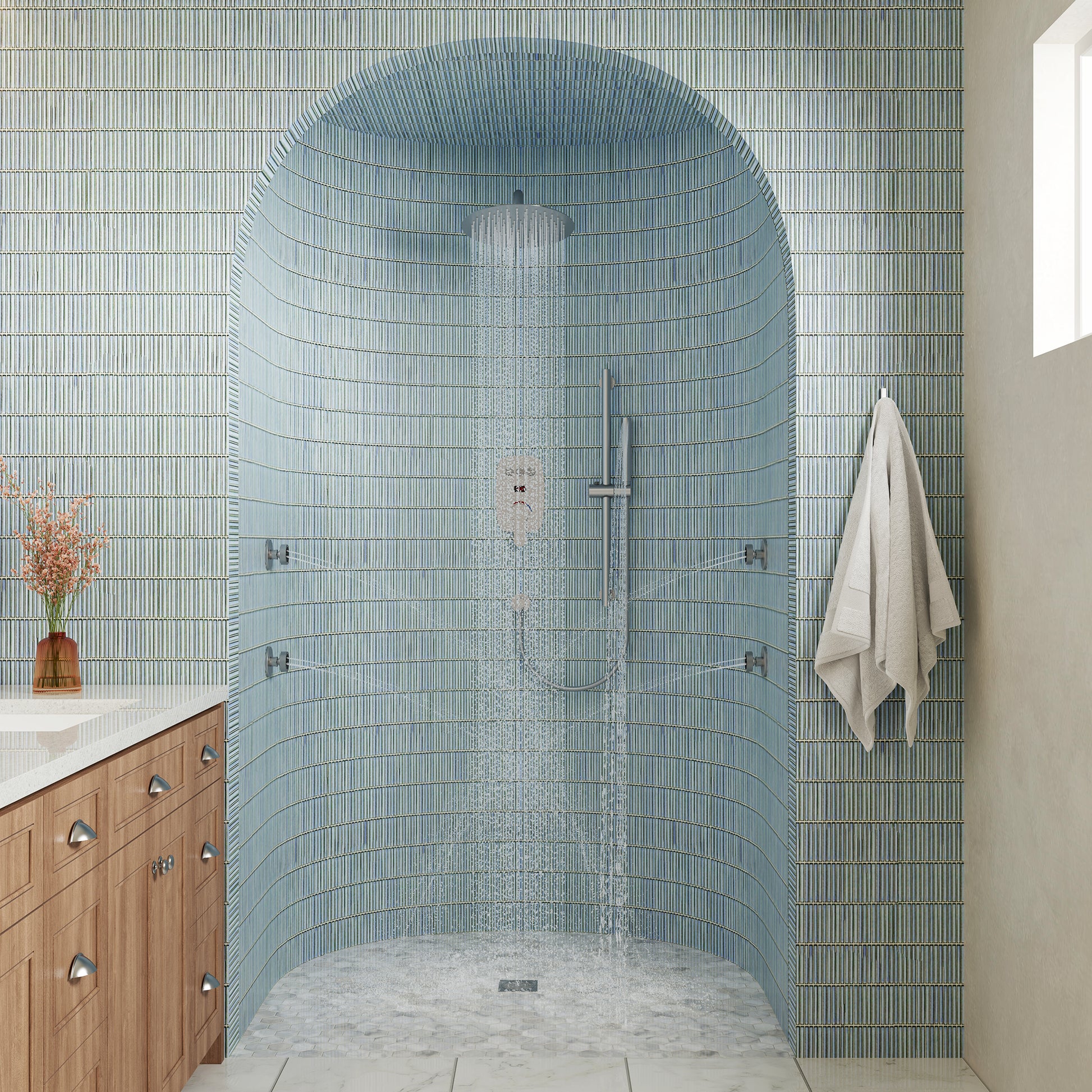 12" Wall-Mounted Body Jet Shower System with Slide Bar & Digital Display