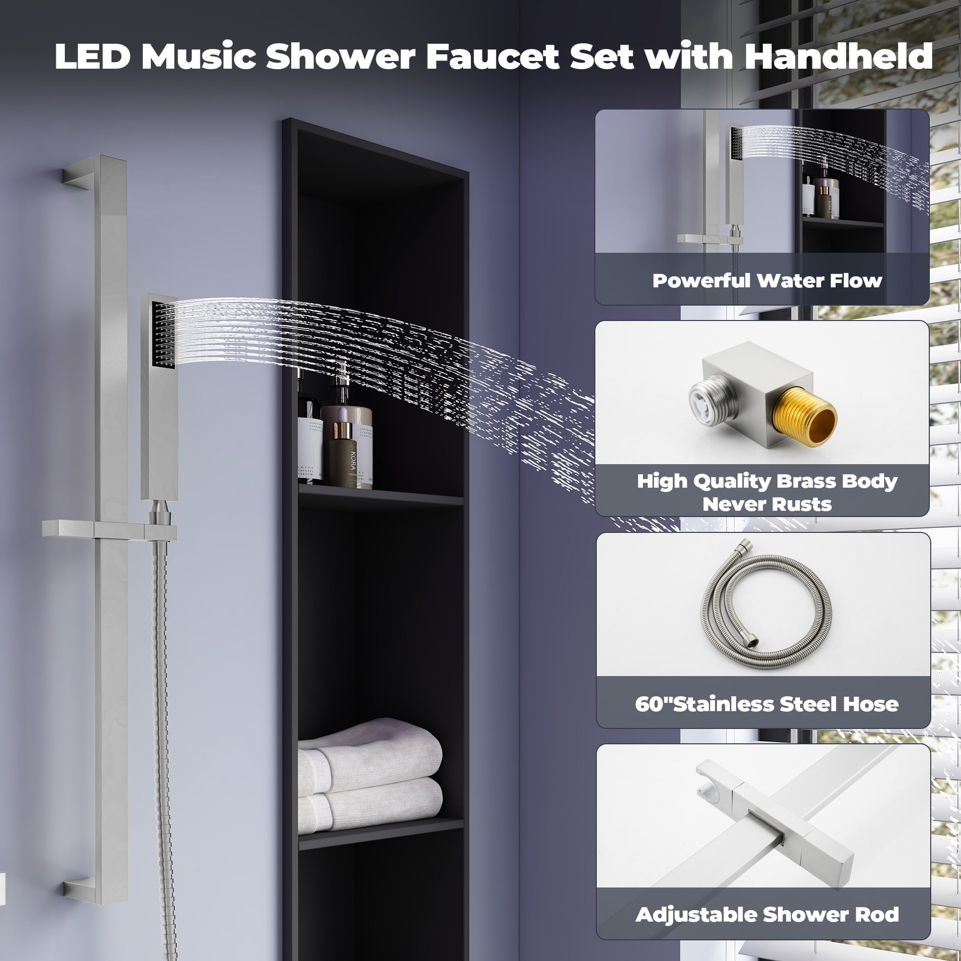 35" x 12" 6-Function Thermostatic Shower System with Digital Touch Screen & LED Lights