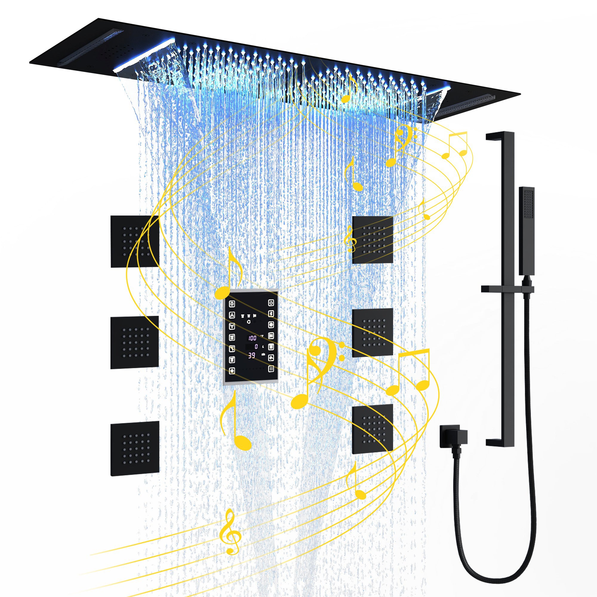 35" x 12" 6-Function Thermostatic Shower System with Digital Touch Screen & LED Lights