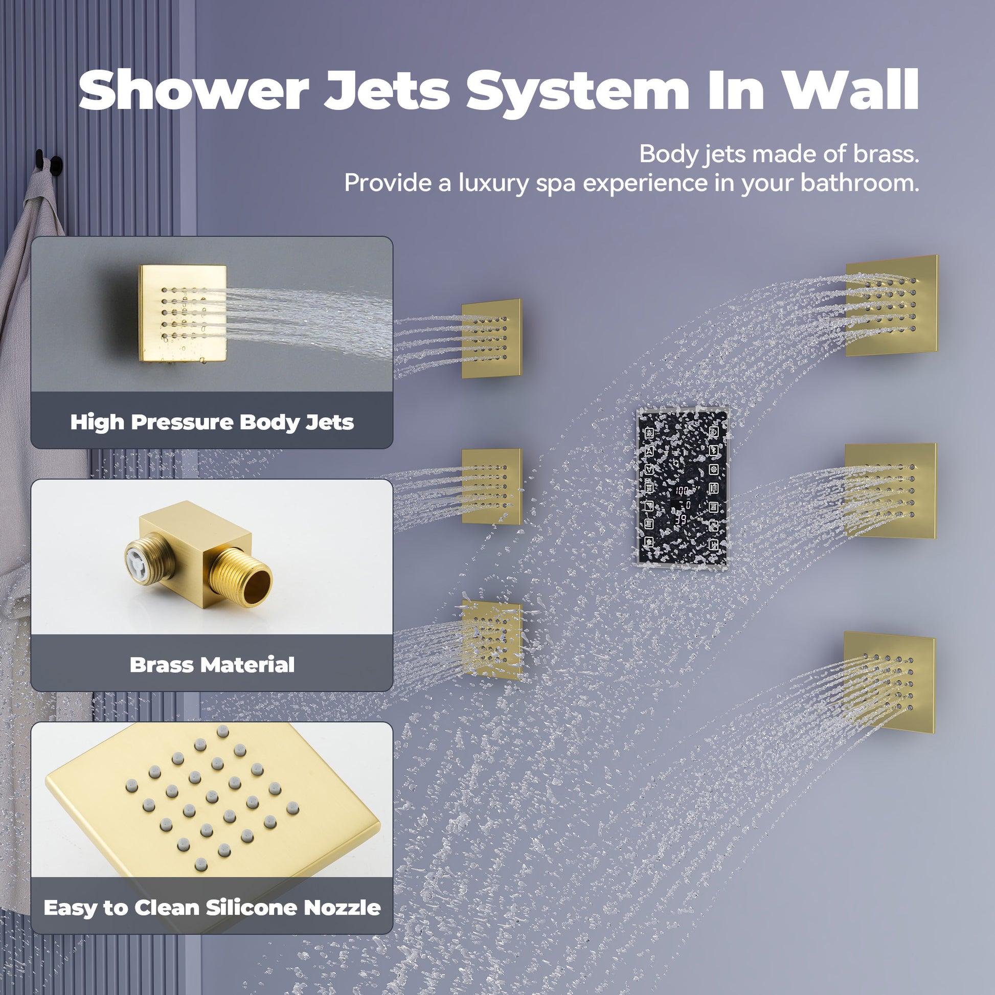 35" x 12" 6-Function Thermostatic Shower System with Digital Touch Screen & LED Lights