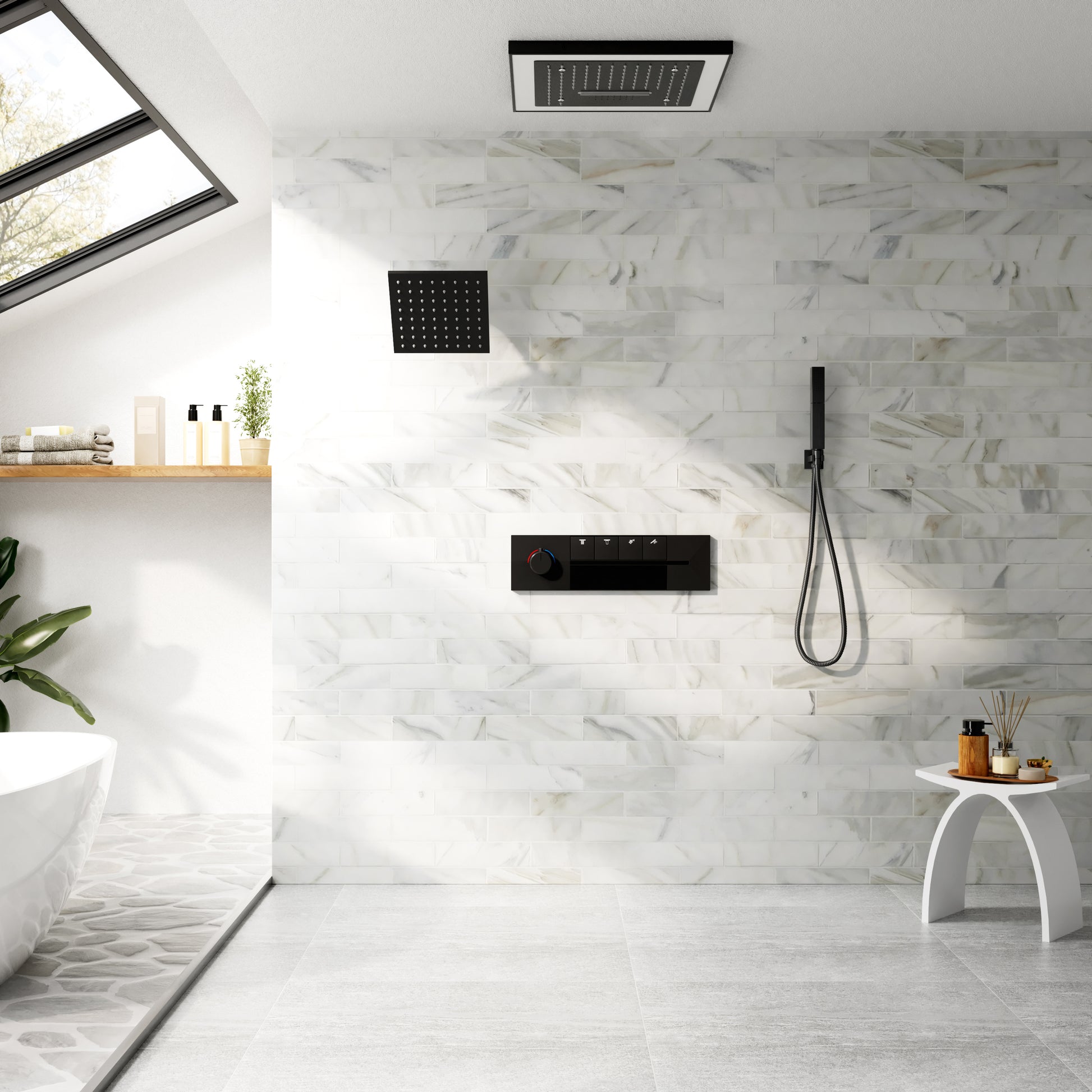 16-Inch Four-Function Luxury Thermostatic Shower System with LED Lights