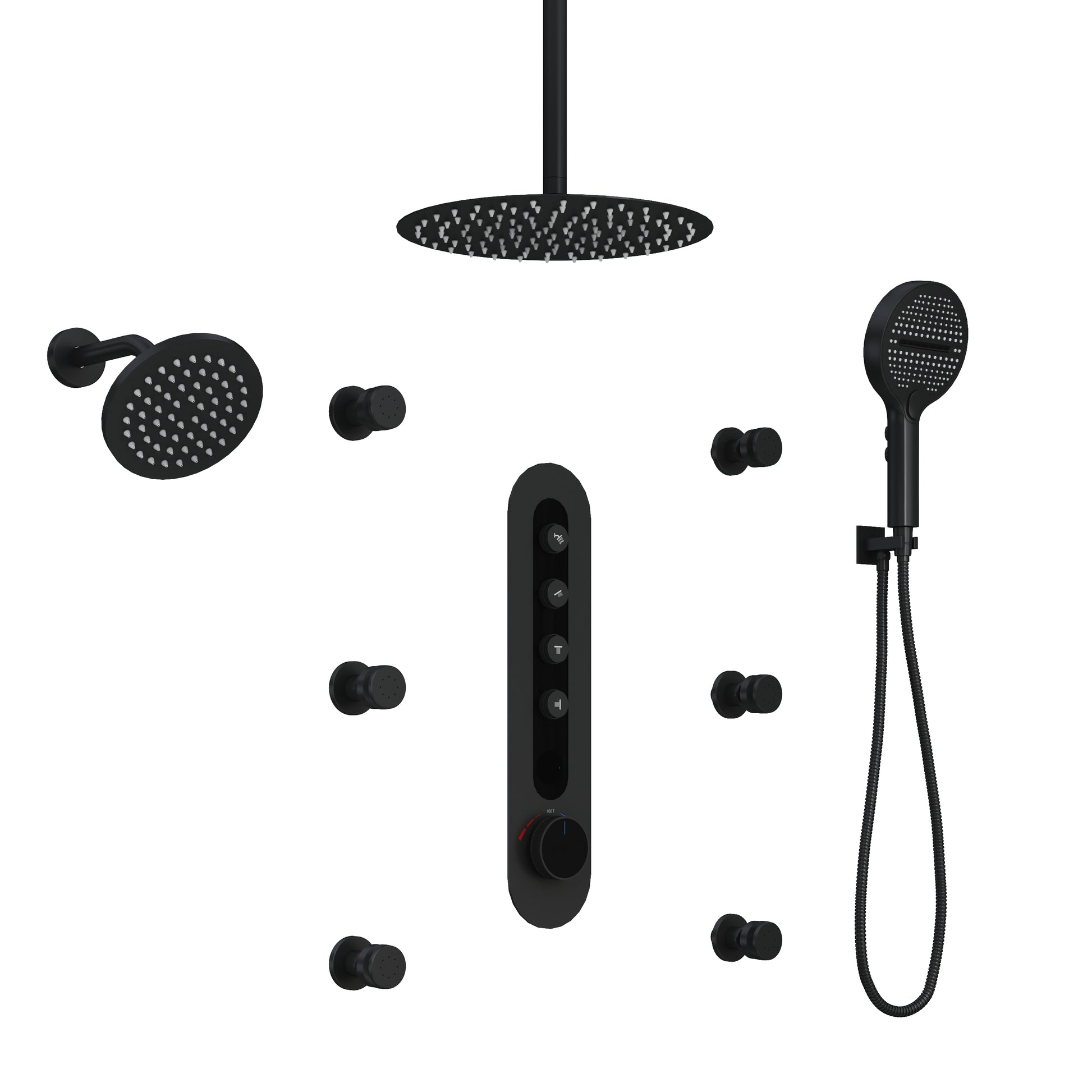 12-inch 4-Function Luxury Thermostatic Shower System with Digital Display & Body Jet