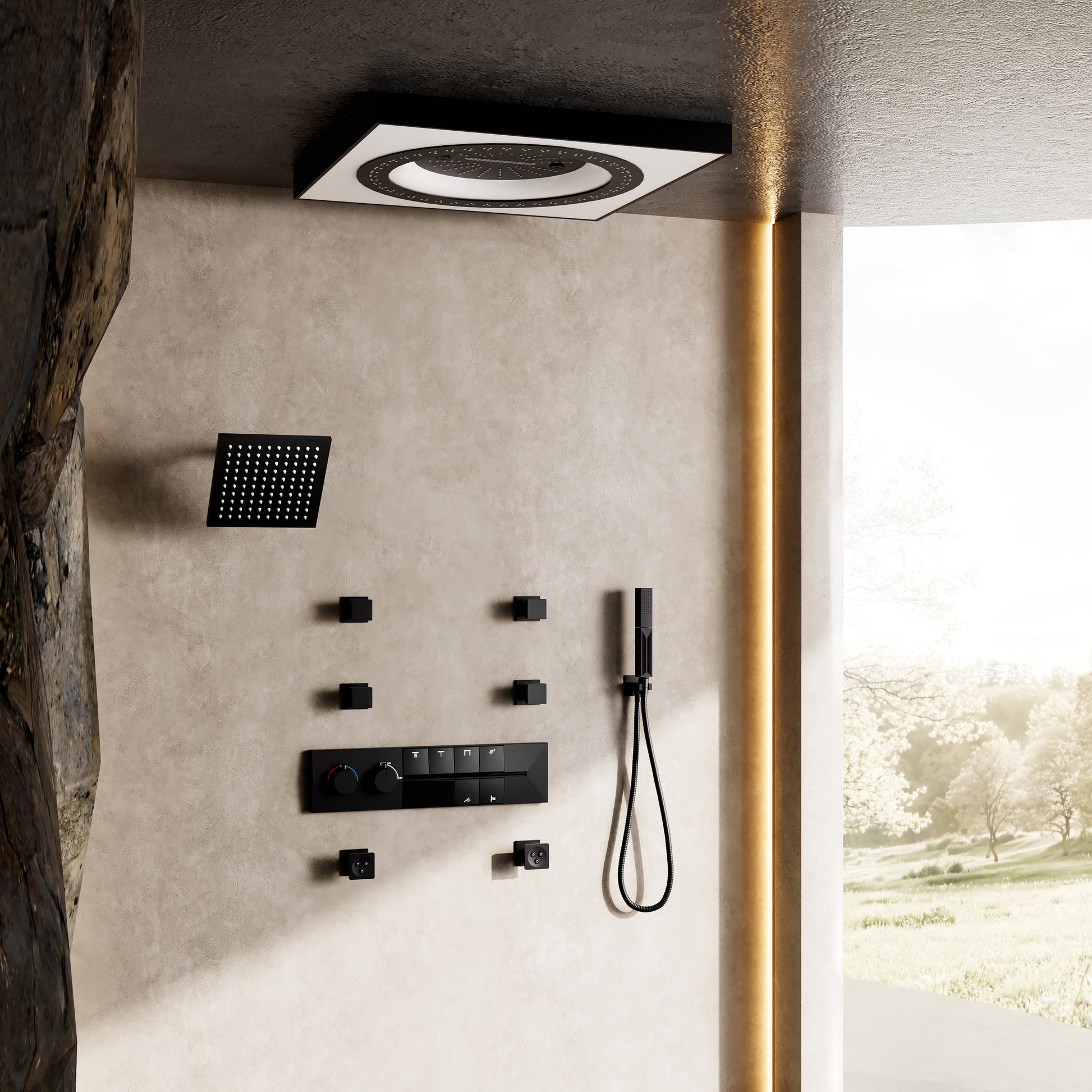 24-inch 6-Function Thermostatic Shower System with LED Light & Body Jet & Slide Bar