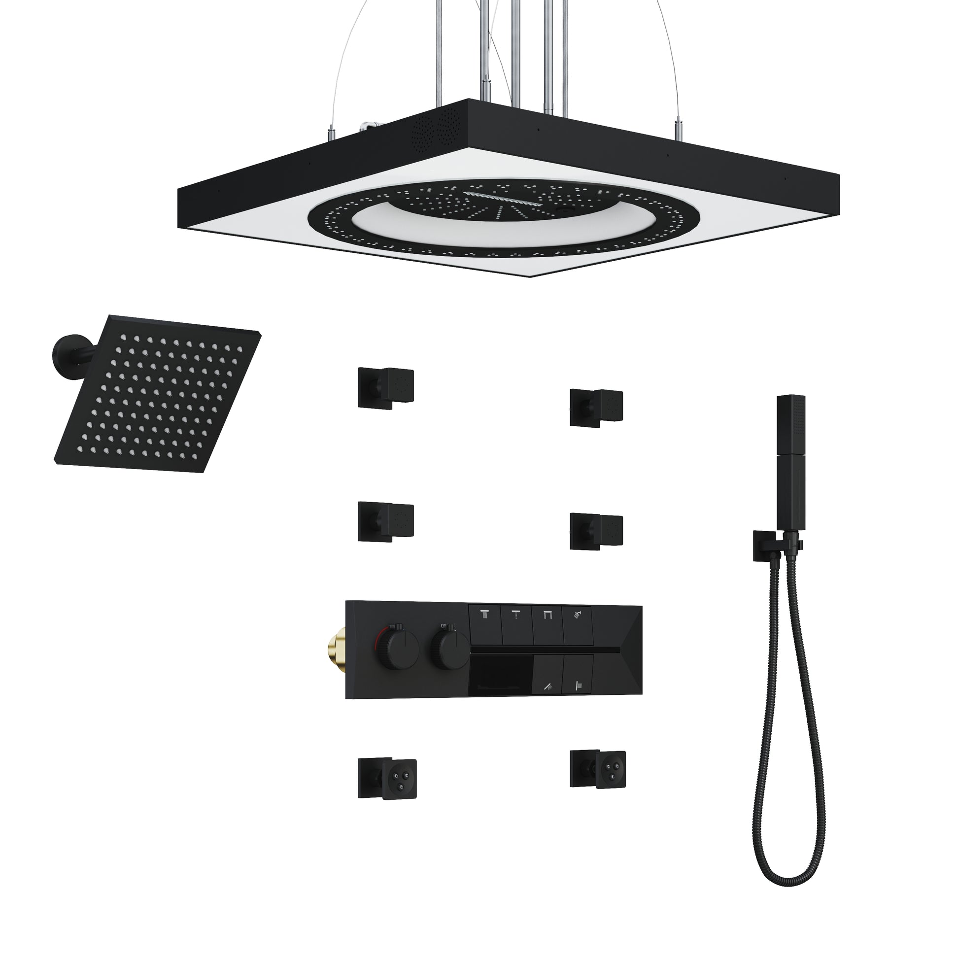 24’’ 6-Function Luxury Thermostatic Shower System with LED Light & Body Jet &Slide Bar