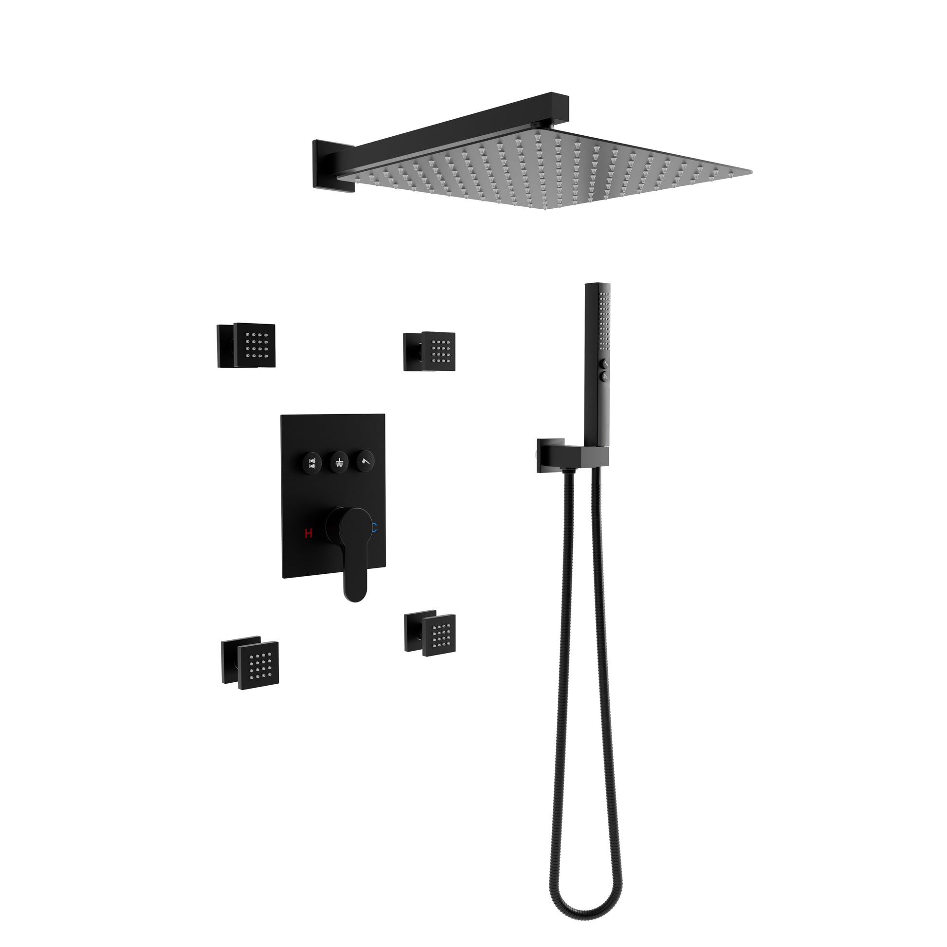 12" 3-Function Pressure Balance Shower System with Body Sprays & Handheld Shower