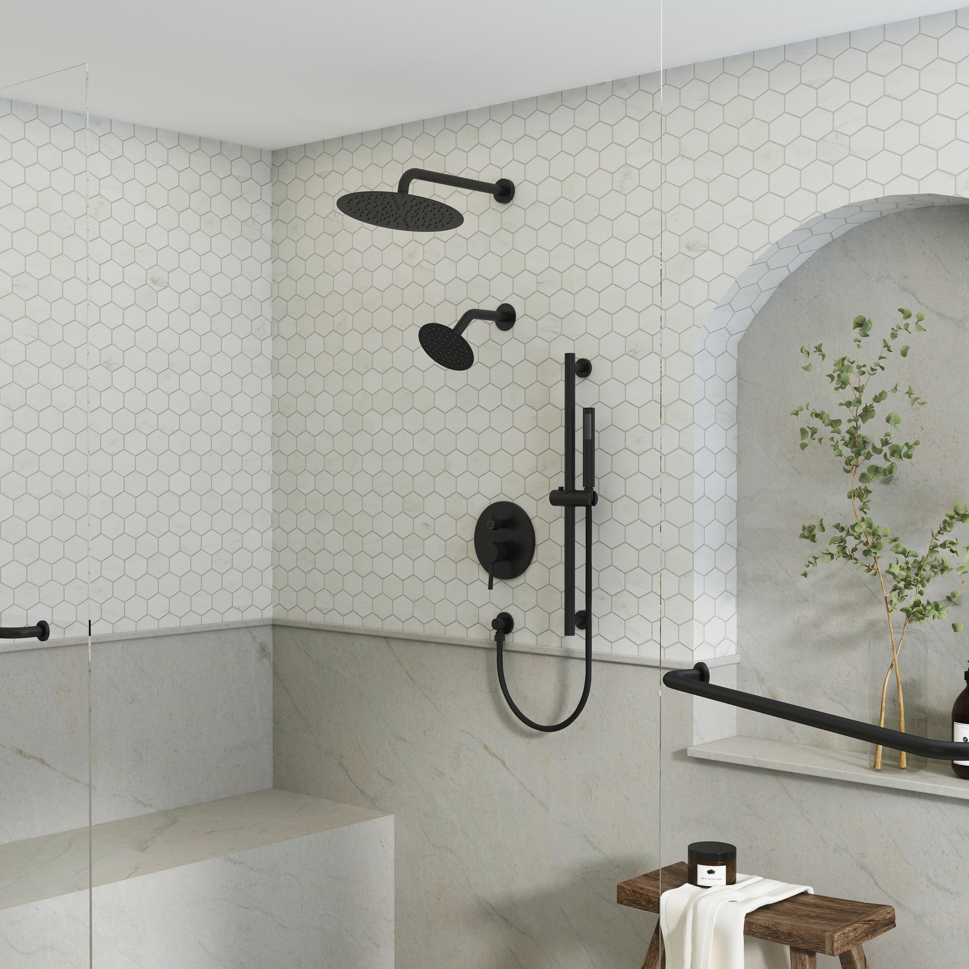 10" 3-Function Dual Shower Head System with 6 Position Settings & Slide Bar