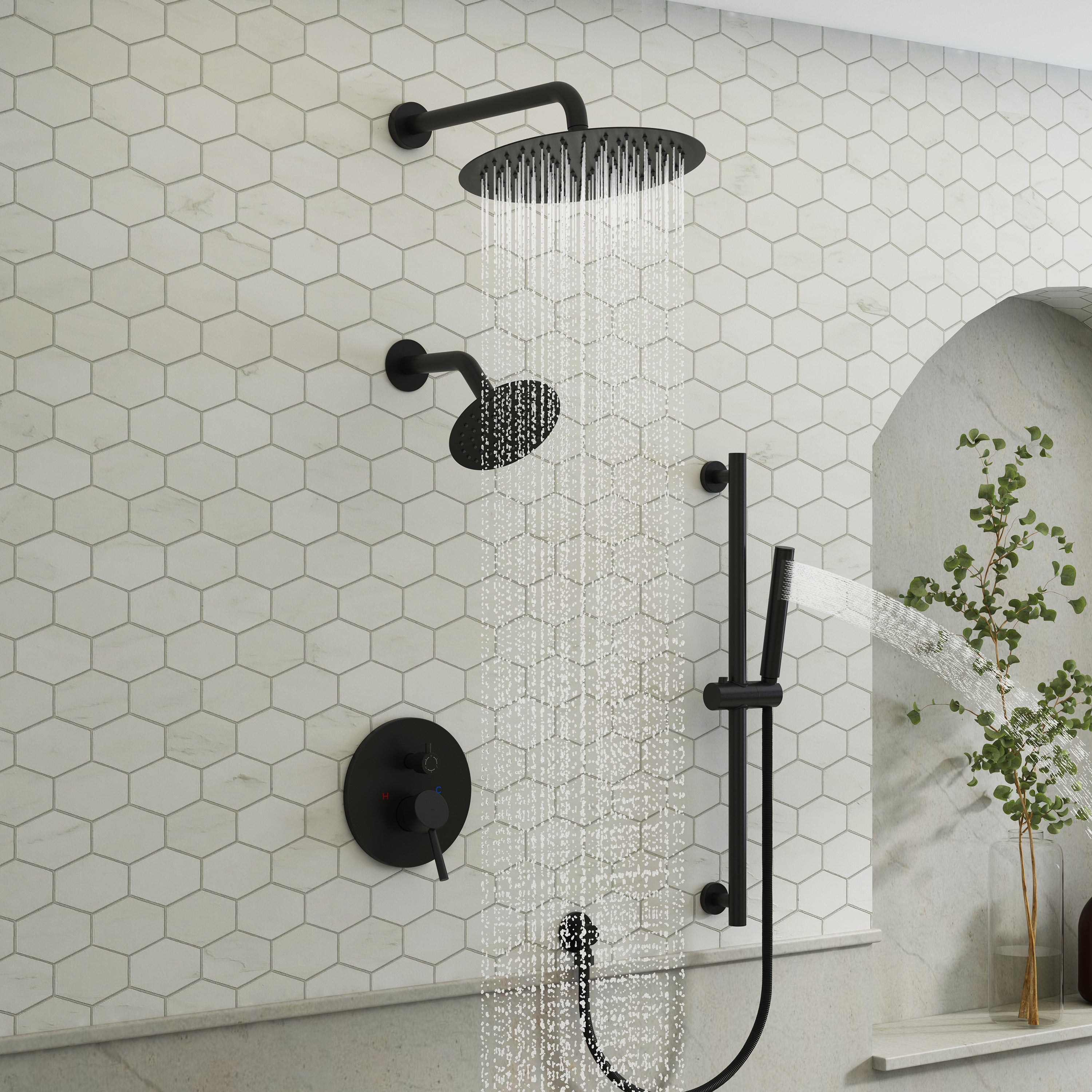 10" 3-Function Dual Shower Head System with 6 Position Settings & Slide Bar