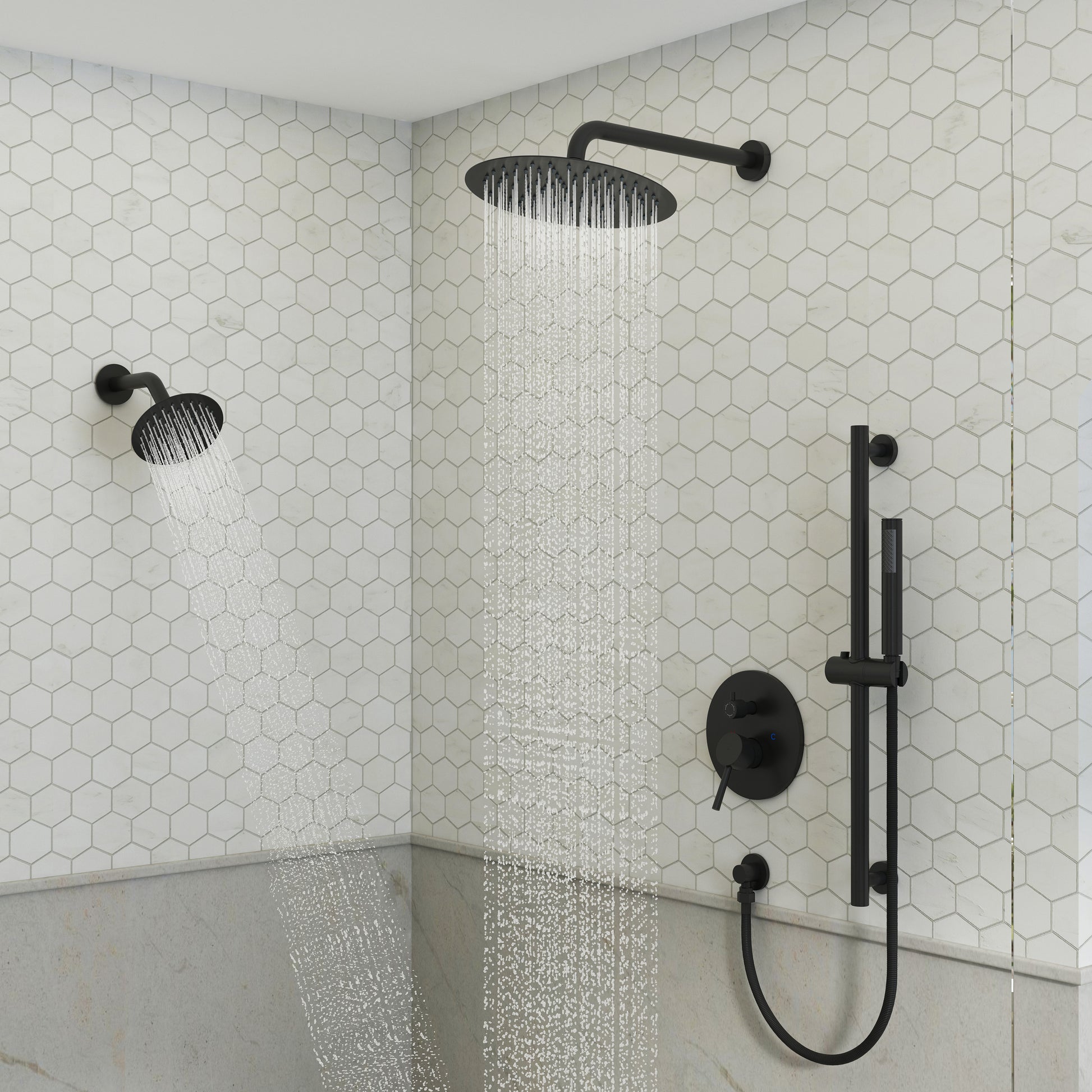 10" 3-Function Dual Shower Head System with 6 Position Settings & Slide Bar