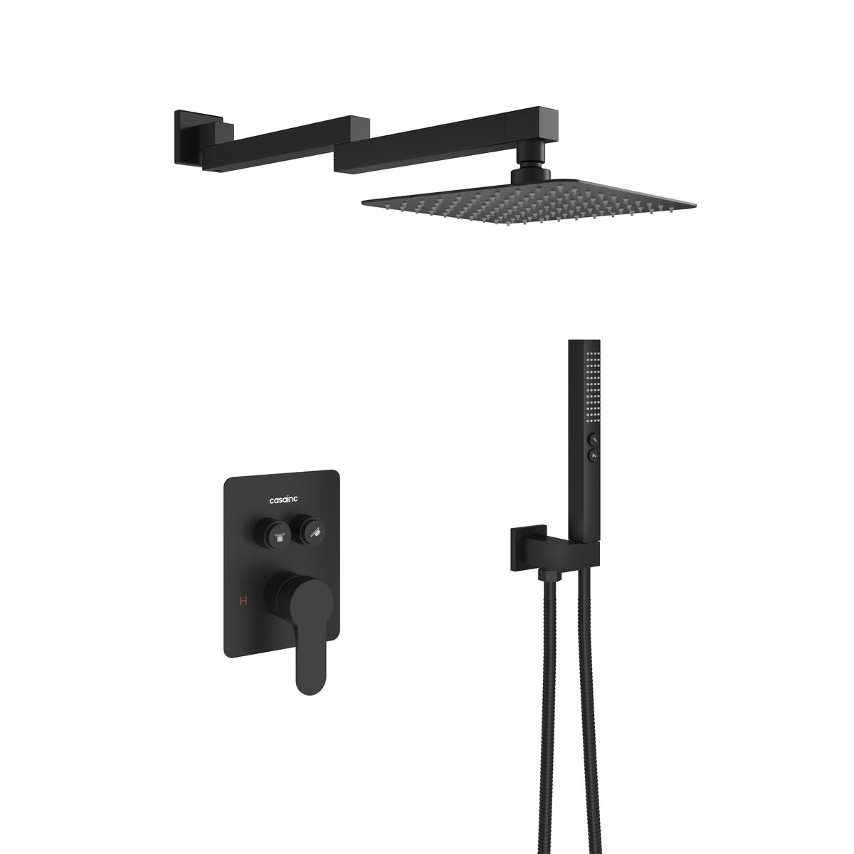 8" Wall-Mounted Concealed Shower System with Foldable Rainfall Shower Head & Handheld Sprayer