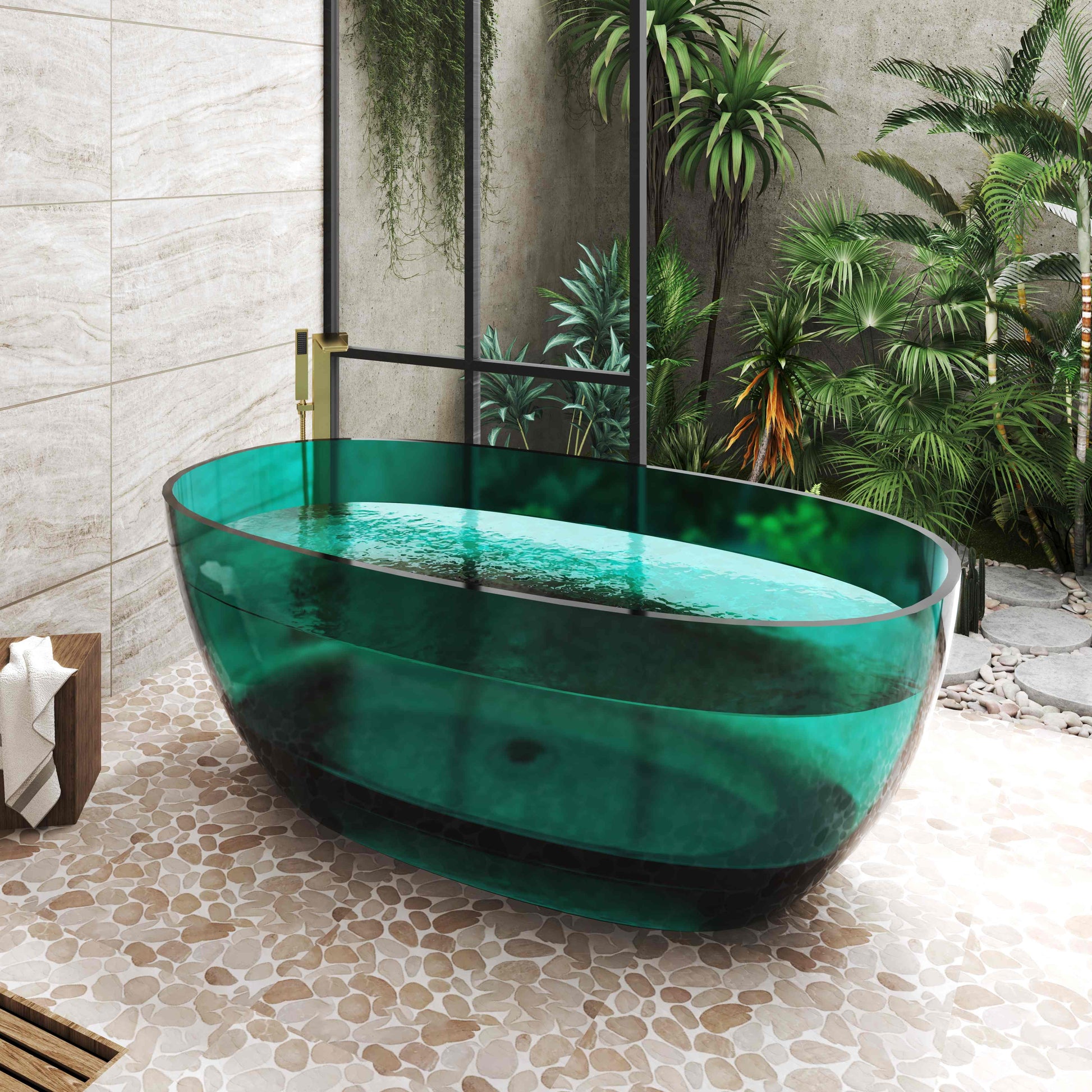 59"/67" Pure Resin Freestanding Transparent Bathtub with Center Drain - Marfa