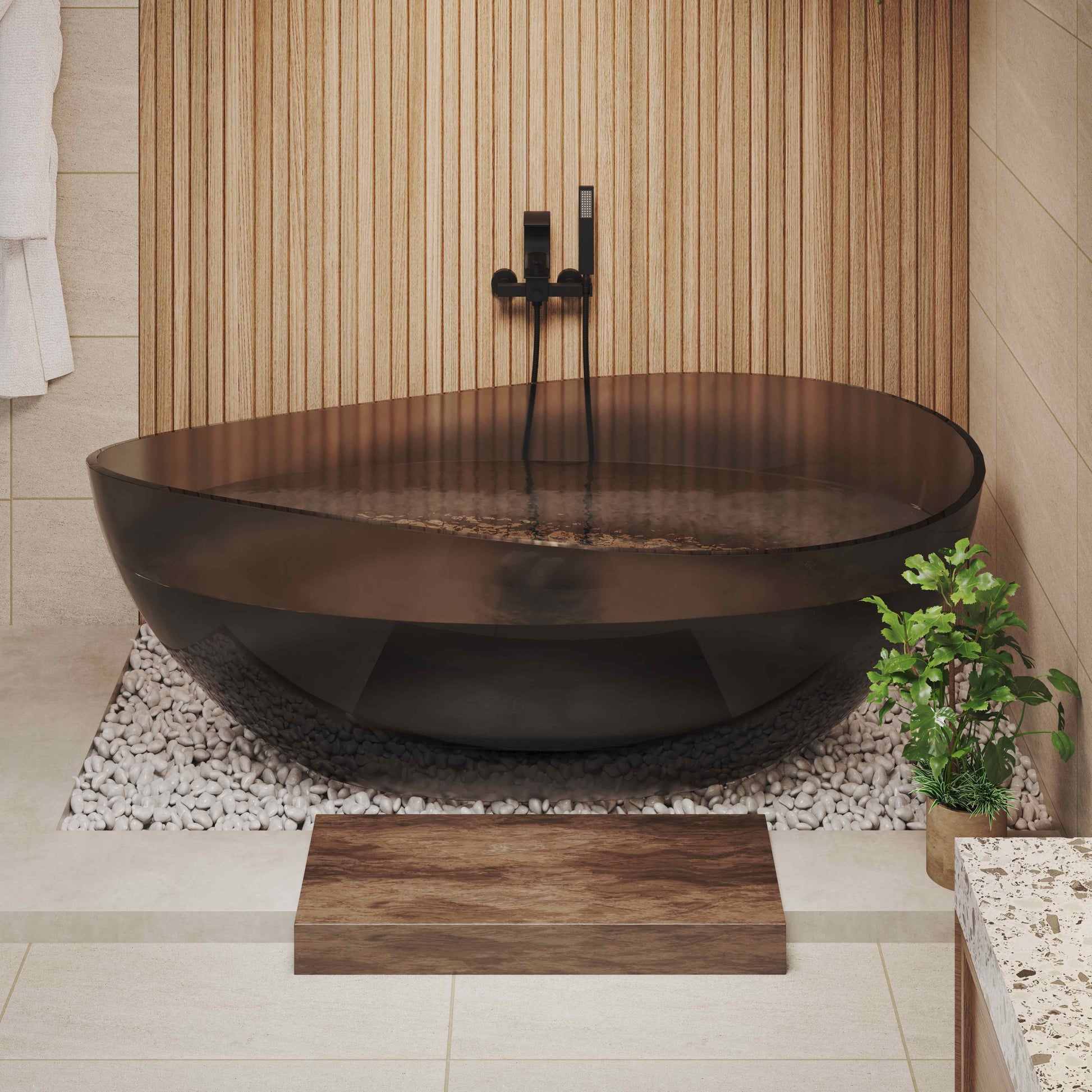 63" Unique Shaped Transparent Resin Freestanding Bathtub with Central Drain - Marfa