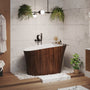 51" Freestanding Solid Surface Soaking Tub with Built-In Seat in Wood Grain & Marble Finish