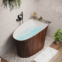 51" Freestanding Solid Surface Soaking Tub with Built-In Seat in Wood Grain & Marble Finish