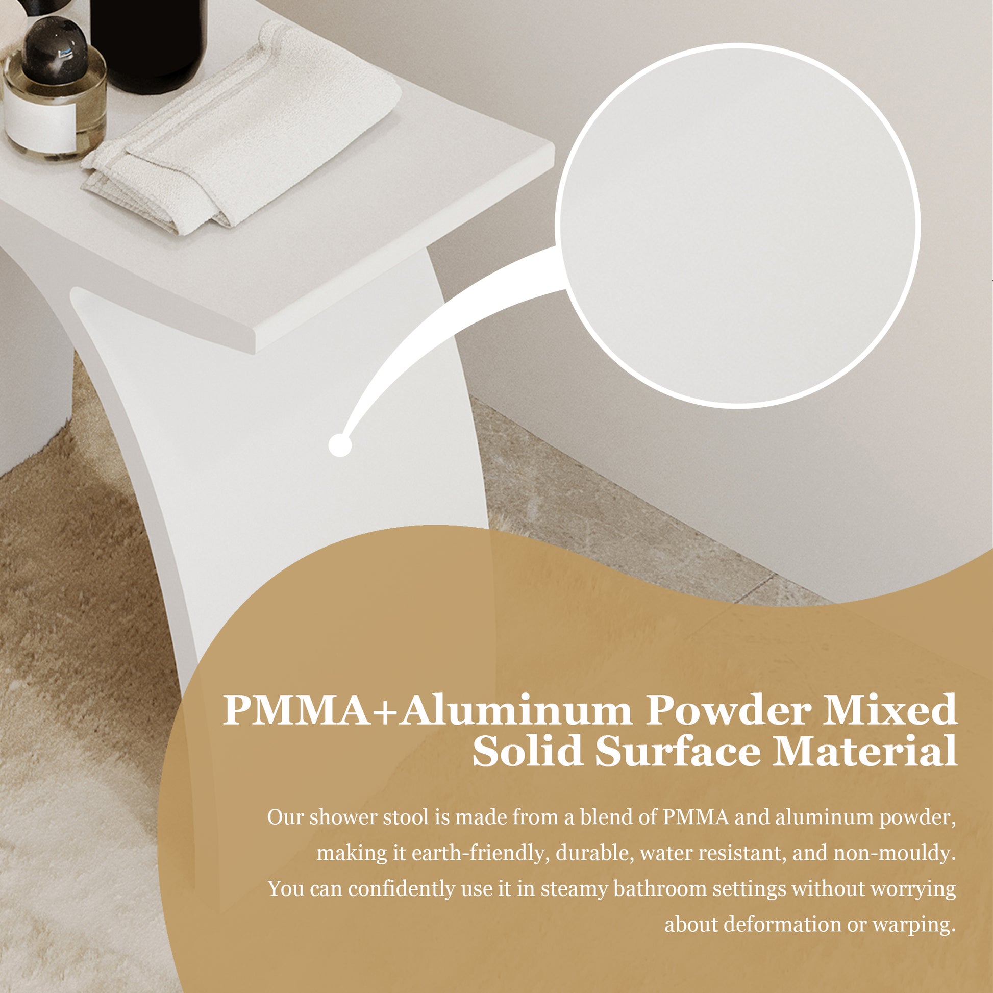 Modern Arched Solid Surface Bathroom Shower Bench in Matte White/Matte Black