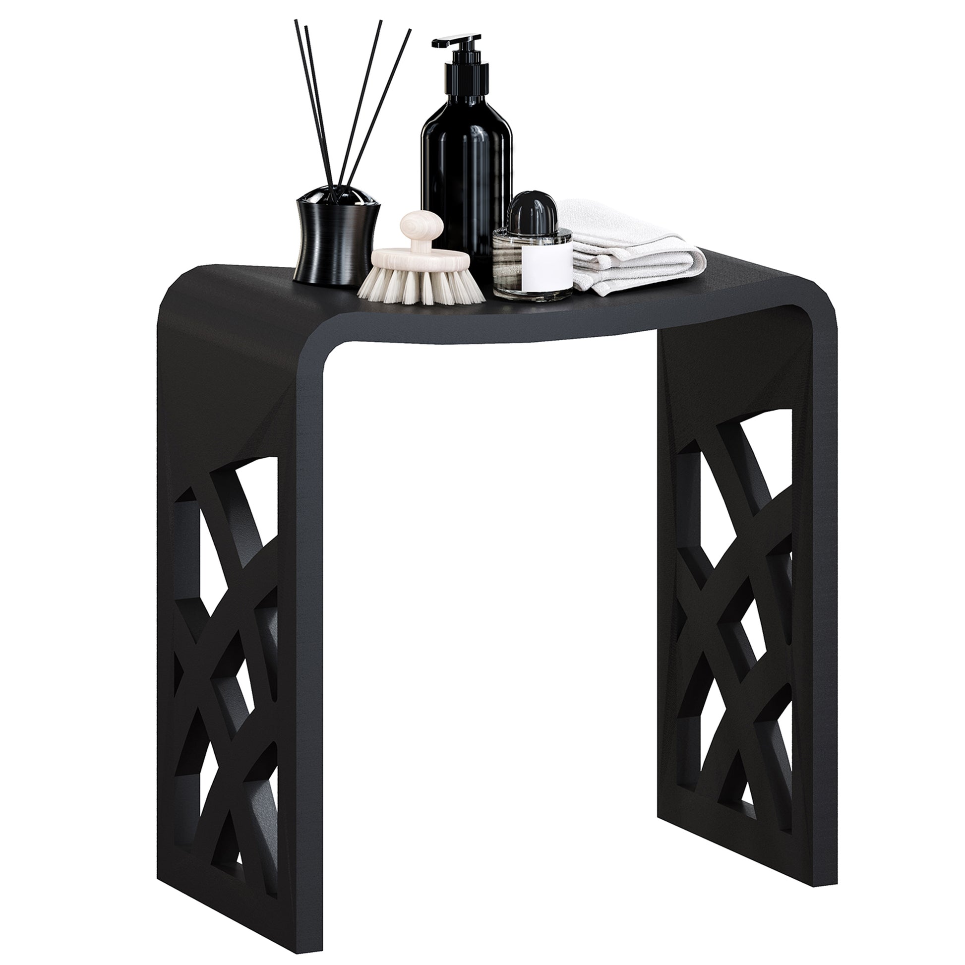Chic Solid Surface Stone Bathroom Bench with Lattice Carved Legs