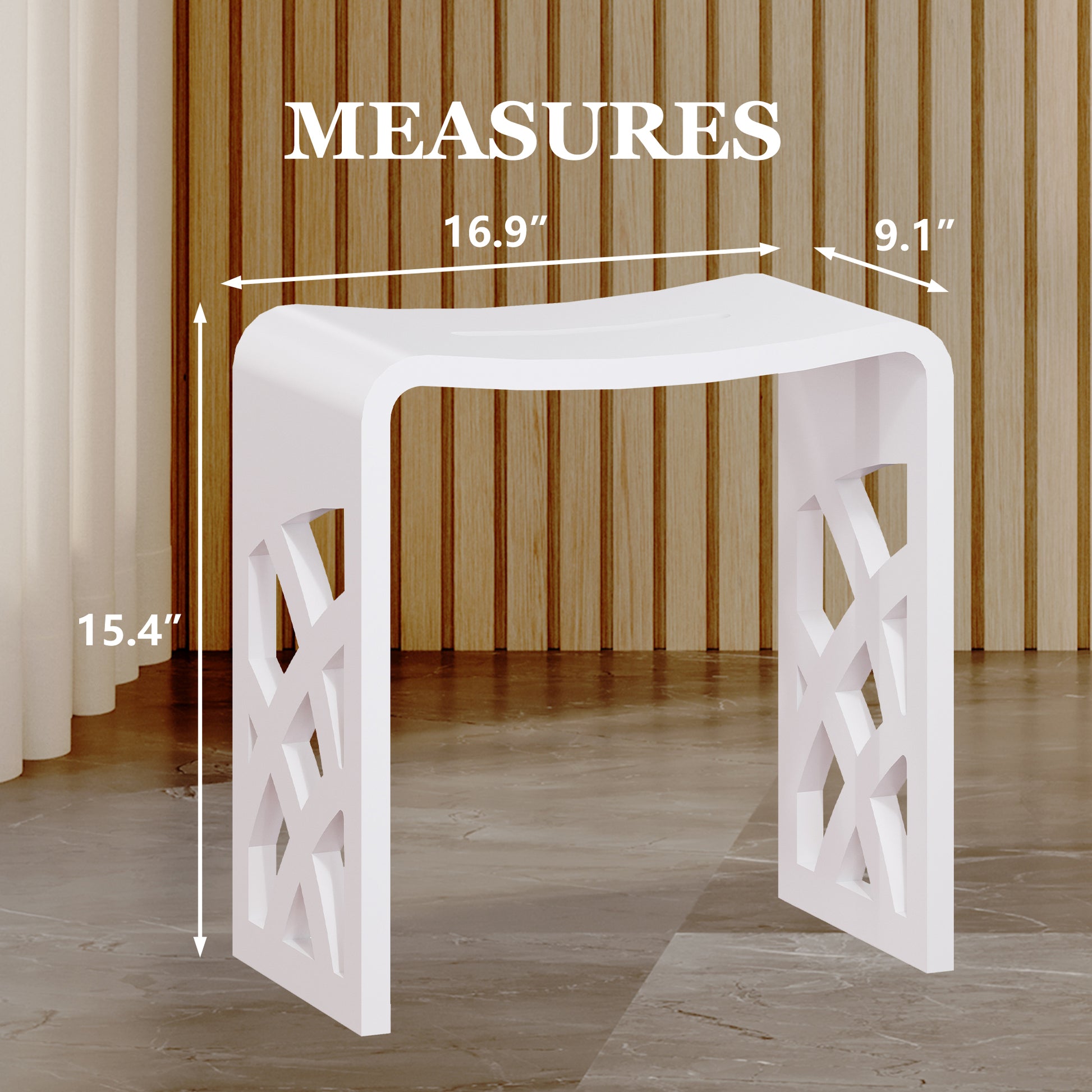 Chic Solid Surface Stone Bathroom Bench with Lattice Carved Legs