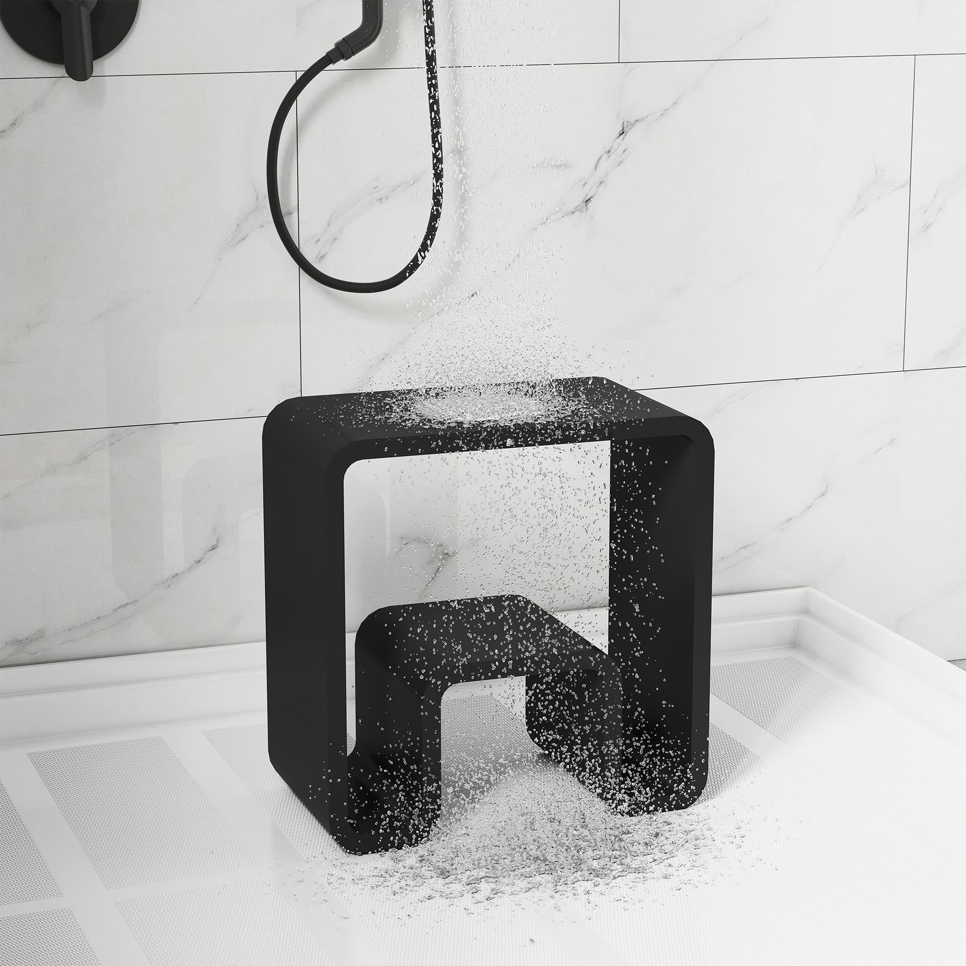 Solid Surface Freestanding Shower Stool with Wide Legs & Dual-Layer Design