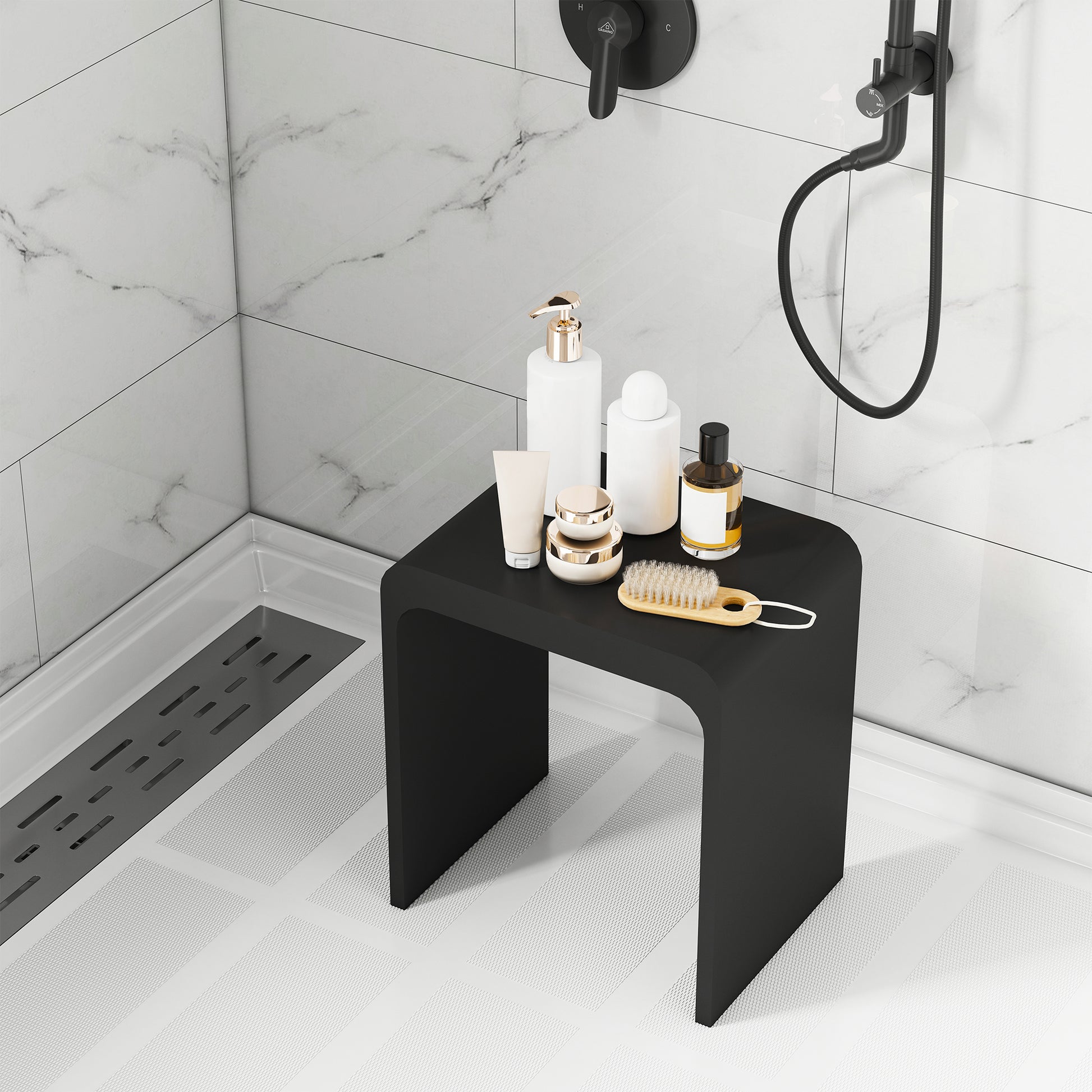 Solid Surface Bathroom Shower Stool with 1.77" Thickened Seat