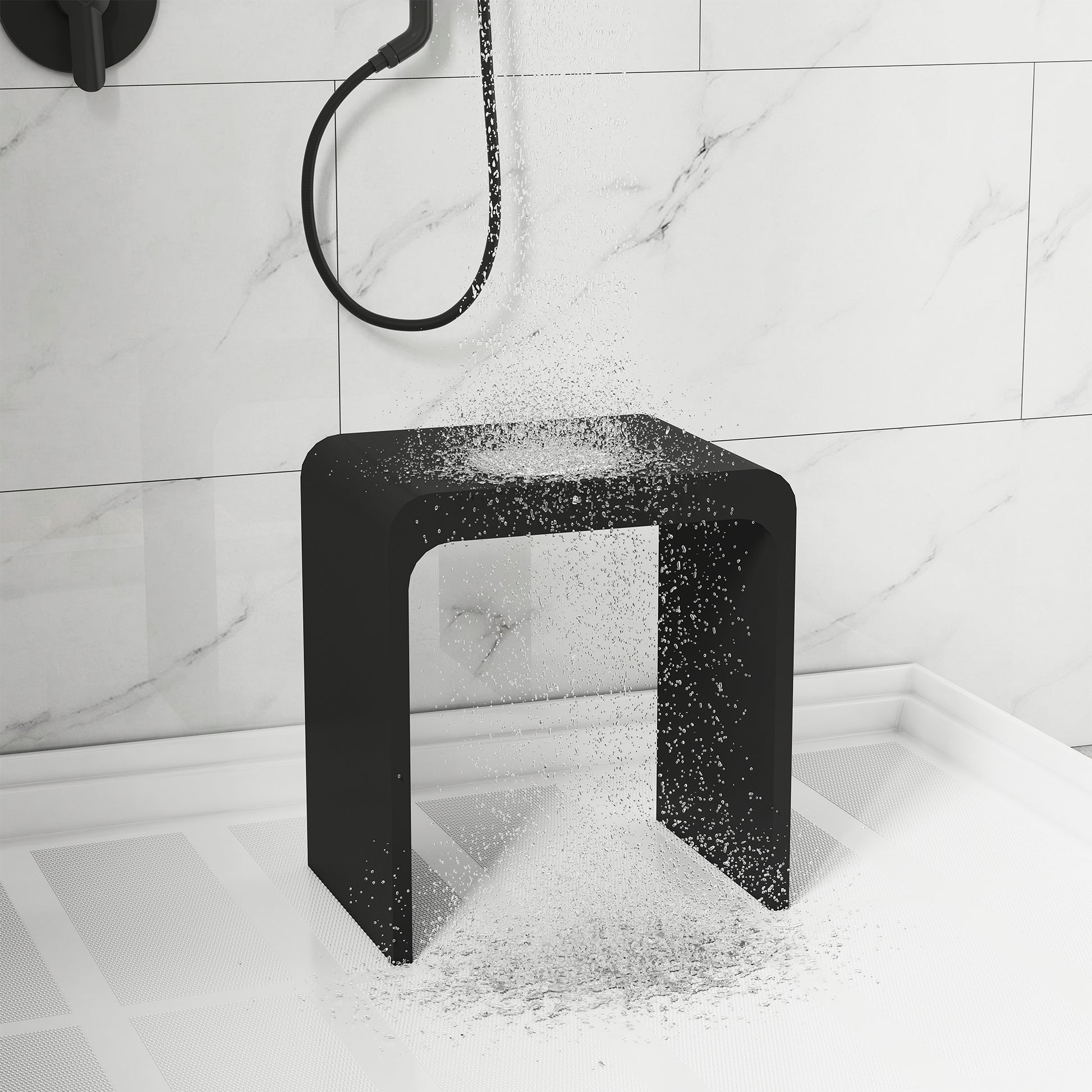 Solid Surface Bathroom Shower Stool with 1.77" Thickened Seat