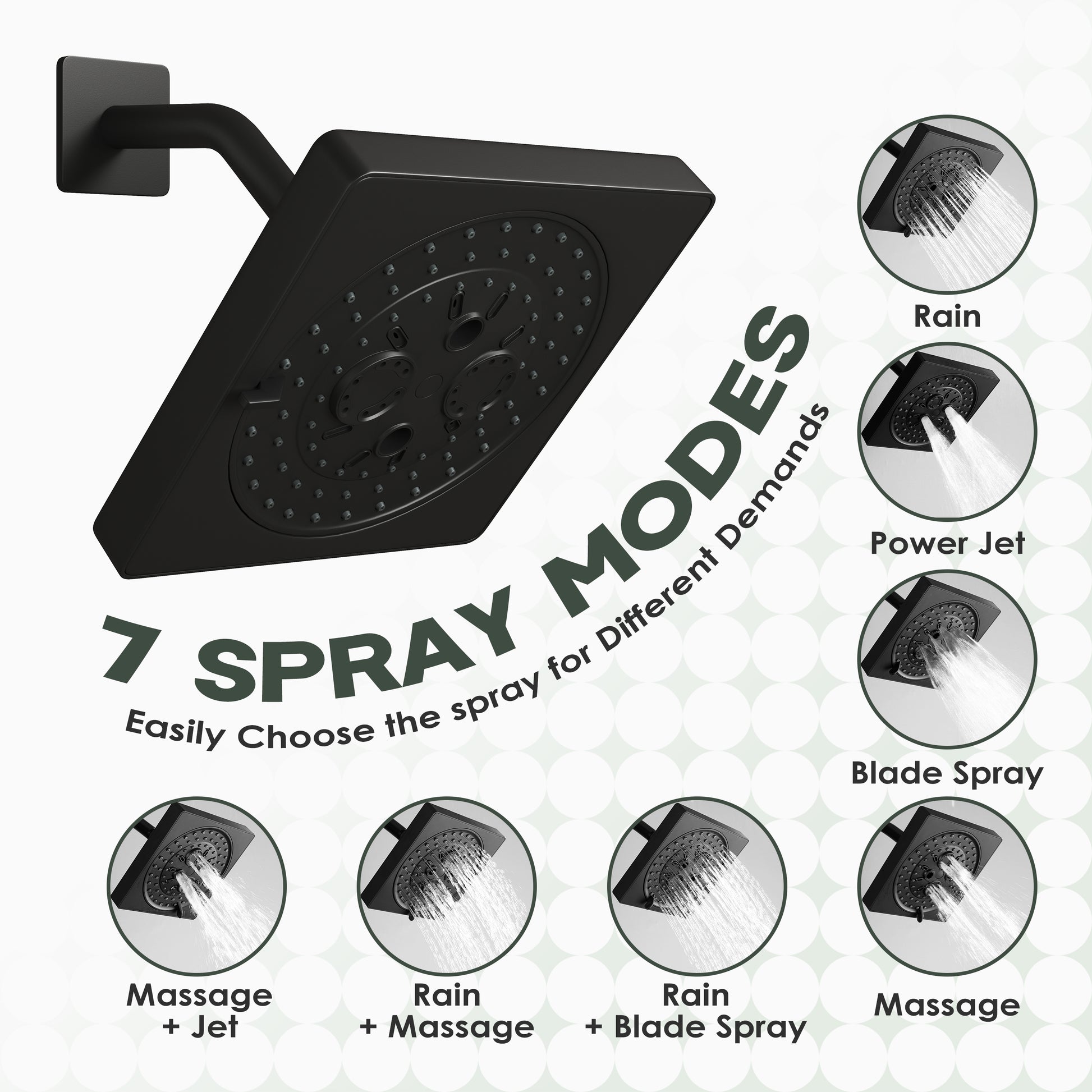 7-Function Replacement Shower Head with Shower Arm & Flange