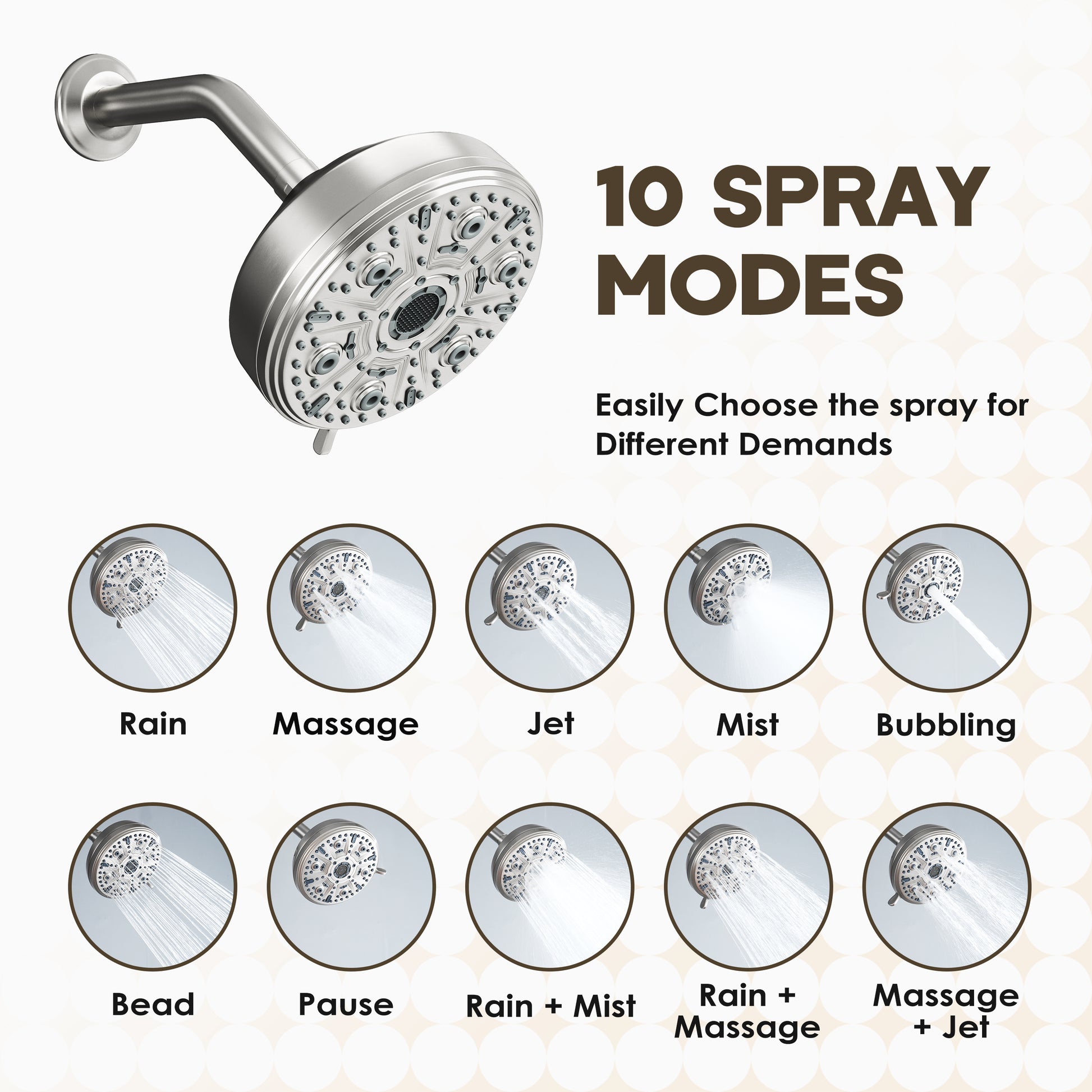 5-inch 10-Function Replacement Shower Head with Arm & Flange
