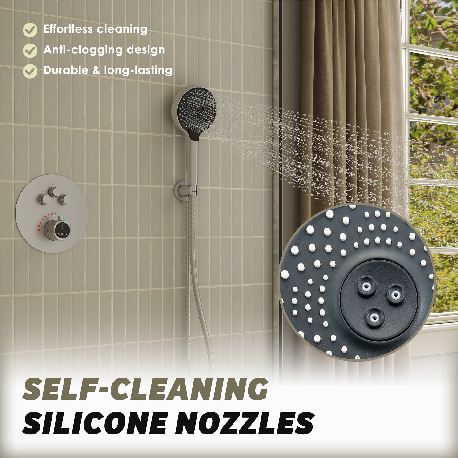 3-Function Handheld Shower Head with Rain & Massage Spray