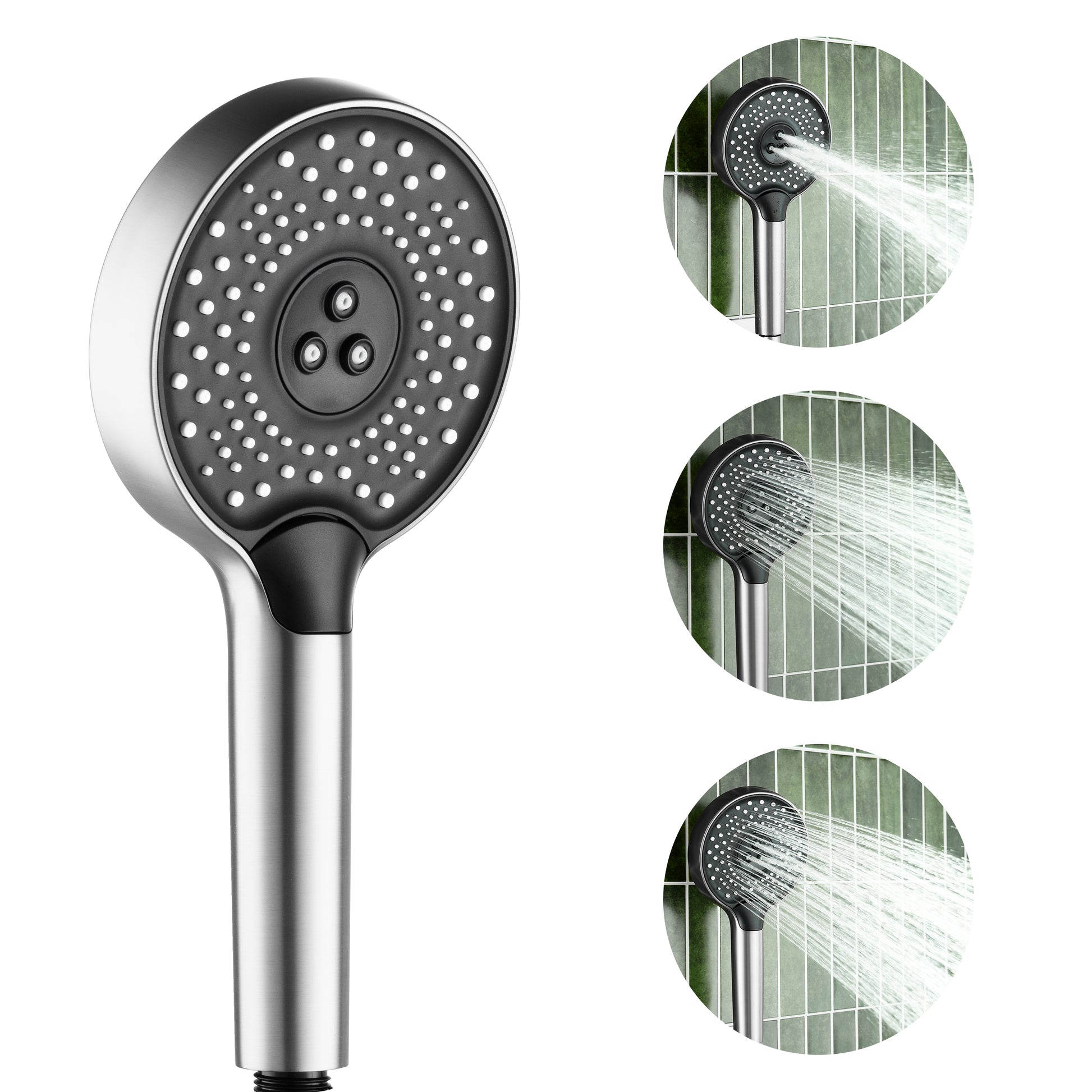 3-Function Handheld Shower Head with Rain & Massage Spray