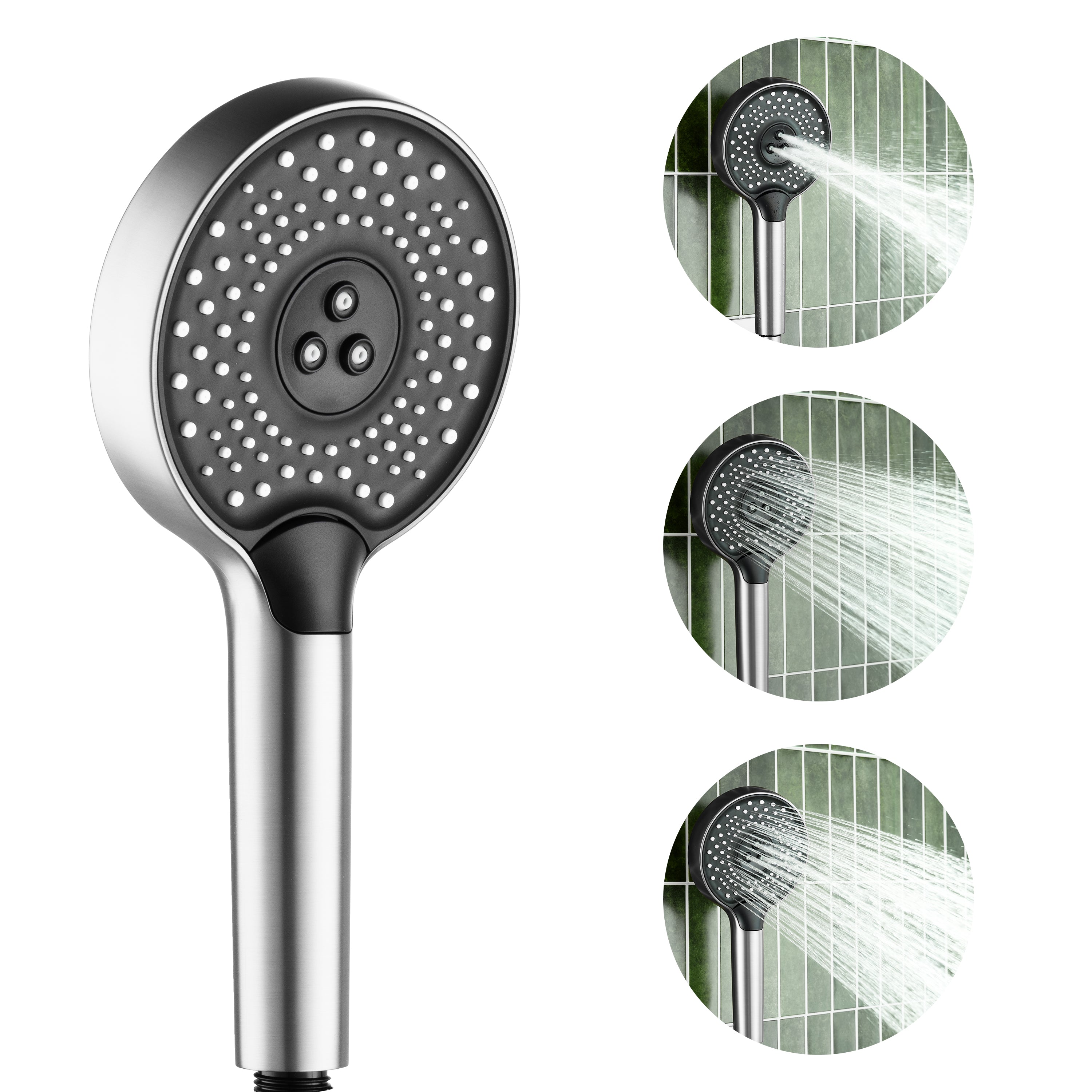 3-Function Handheld Shower Head with Rain & Massage Spray