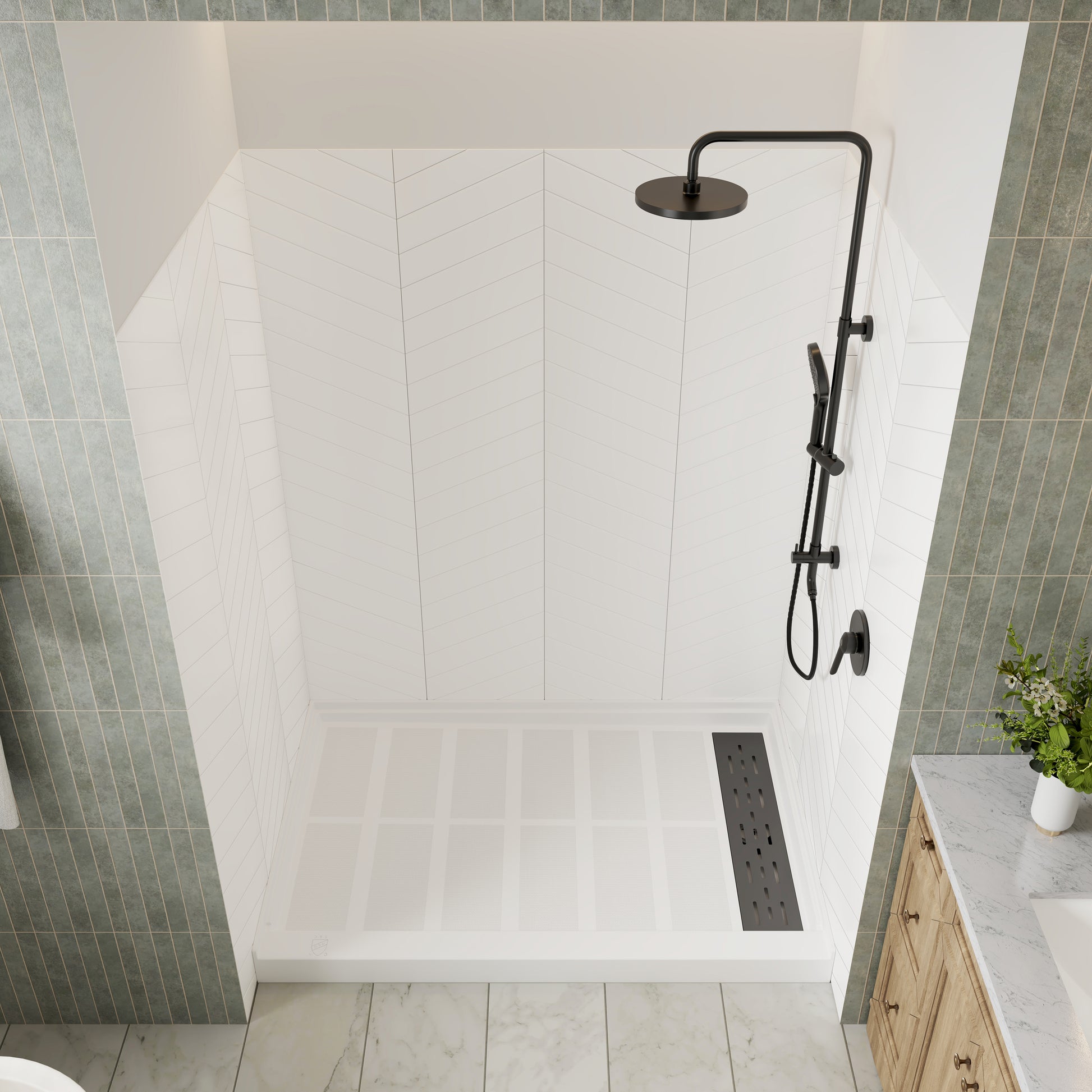 V-Shaped Herringbone SMC Shower Wall Panels with Waterproof & Easy Install