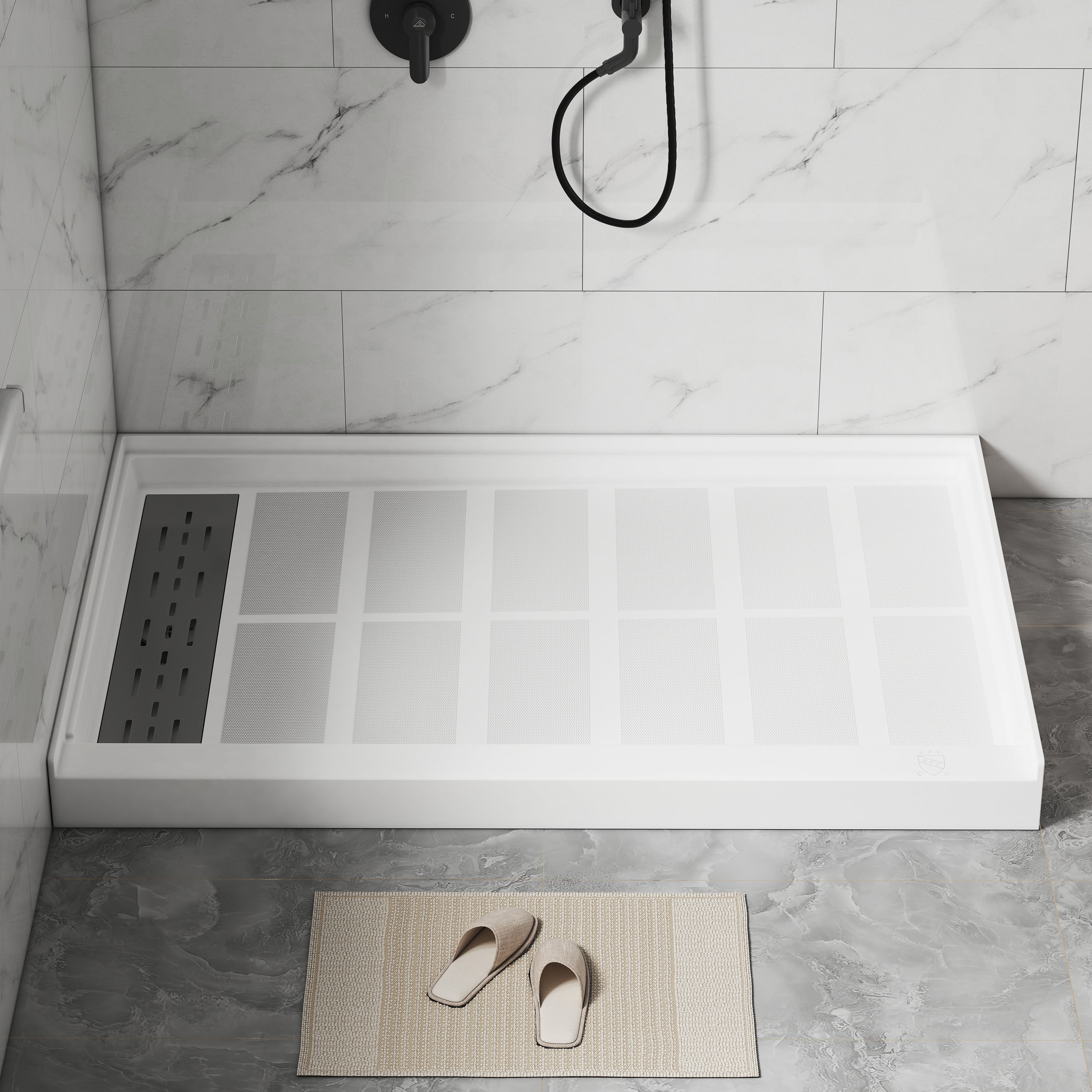 48"x32" SMC Shower Base with Anti-Slip Textured Floor & Easy Install