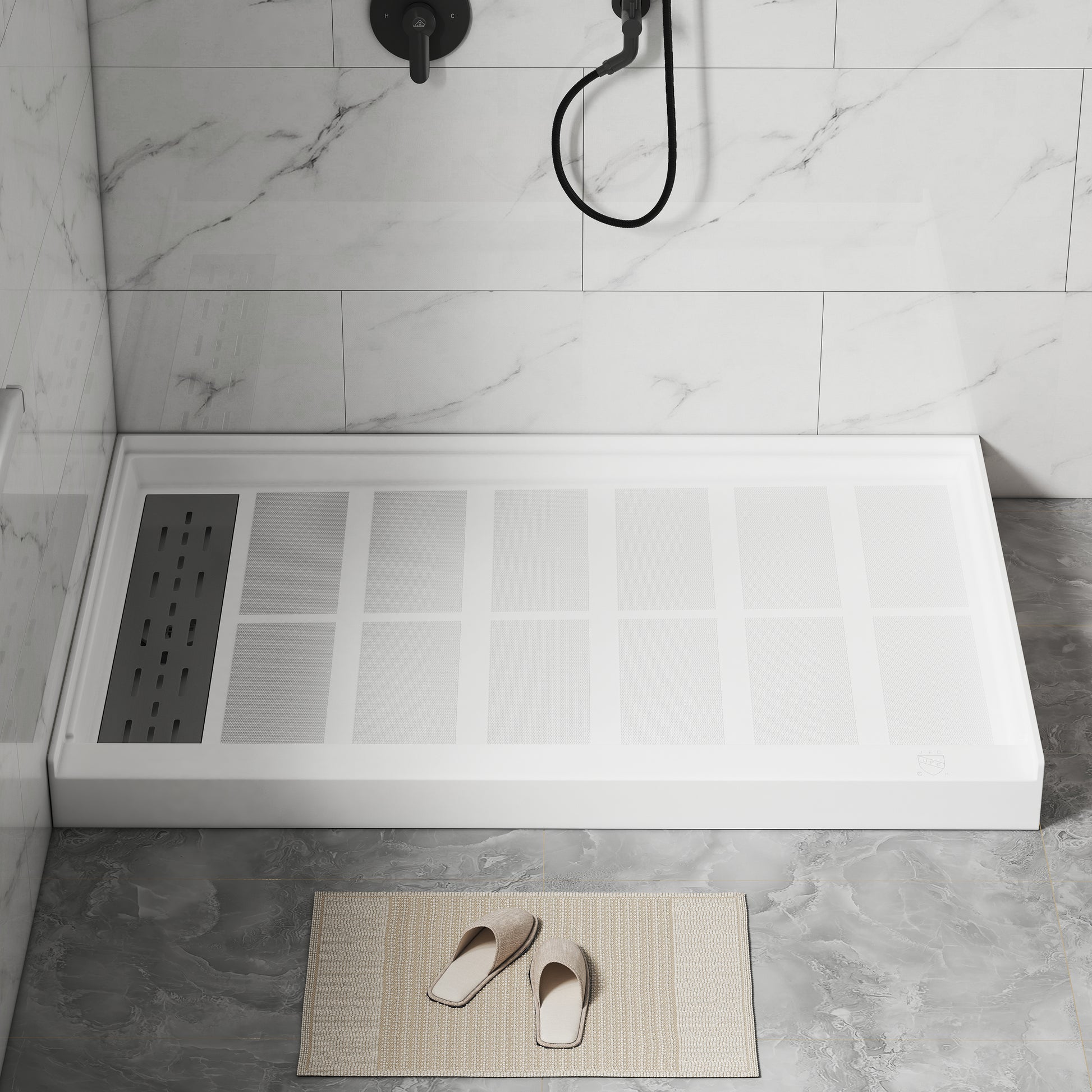 48"x32" SMC Shower Base with Anti-Slip Textured Floor & Easy Install