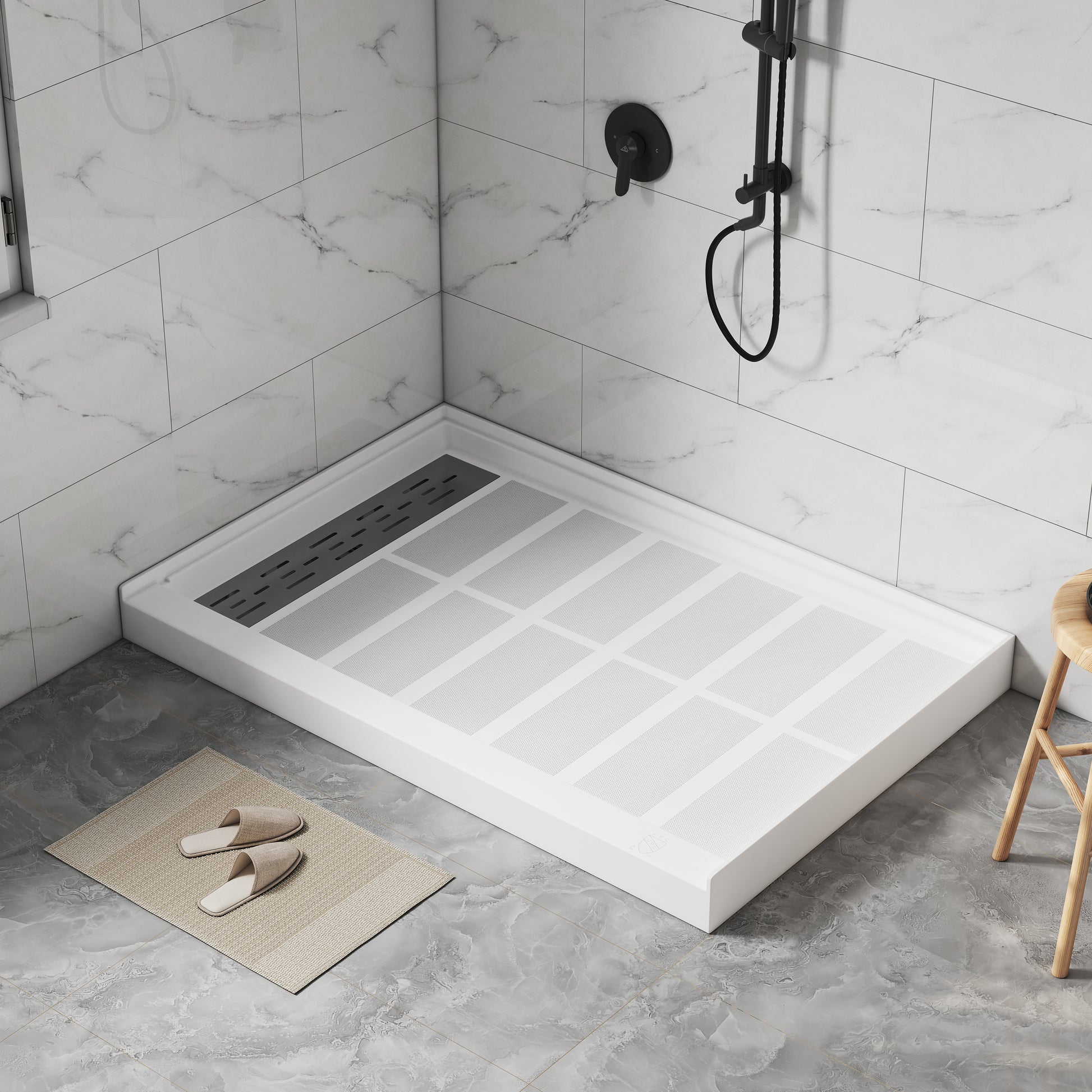 48"x32" SMC Shower Base with Anti-Slip Textured Floor & Easy Install