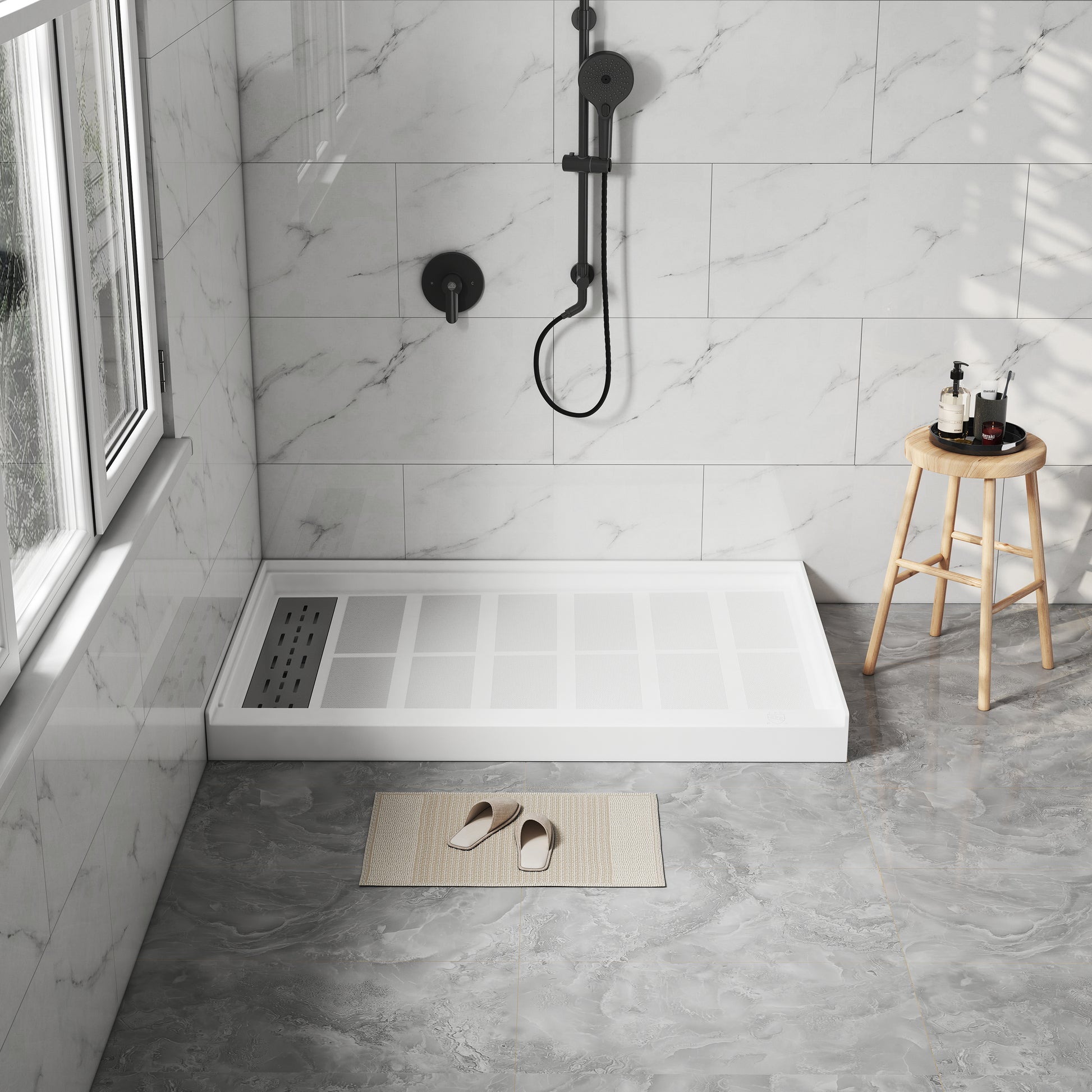 48"x32" SMC Shower Base with Anti-Slip Textured Floor & Easy Install